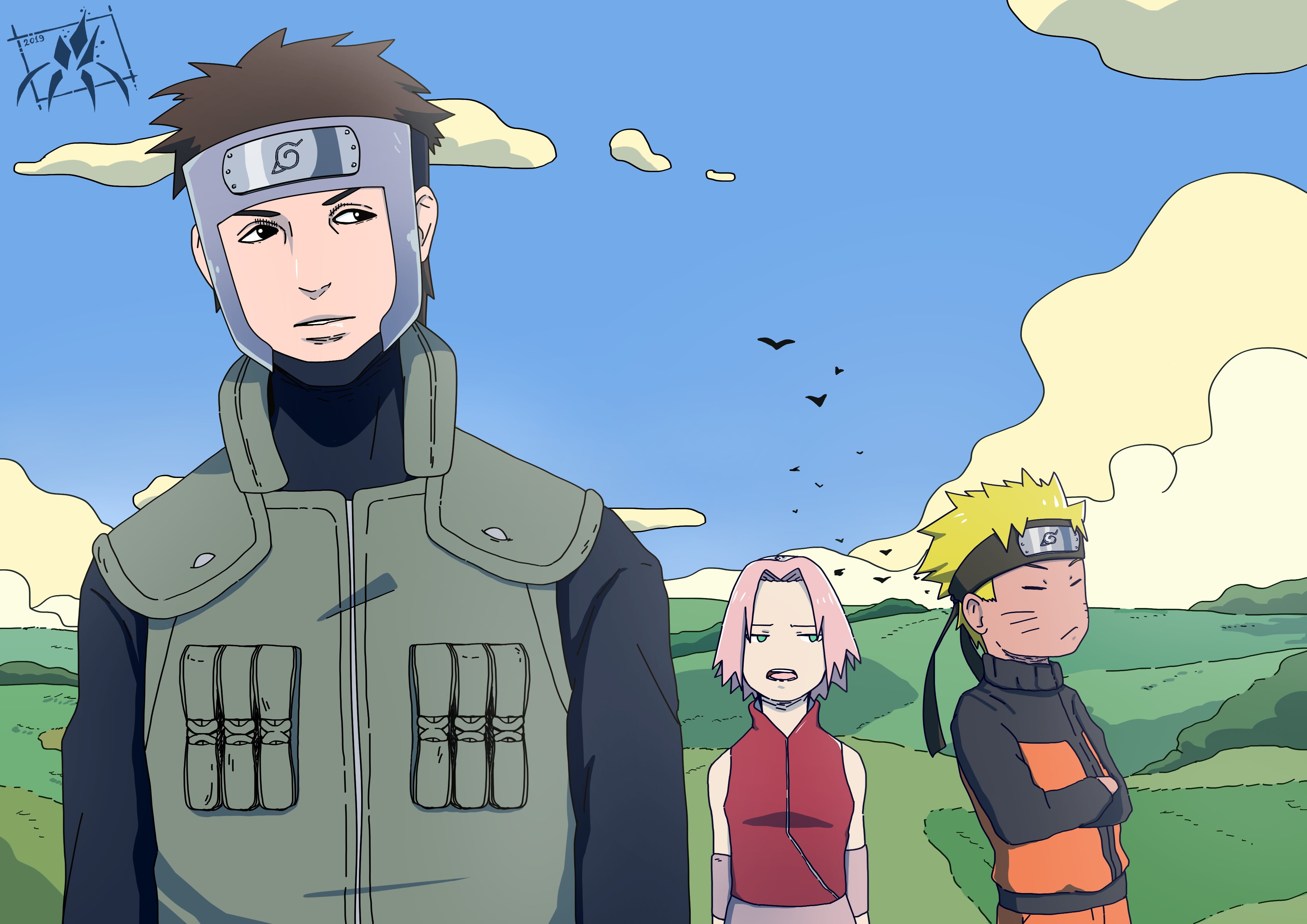 Naruto Uzumaki, Blonde, Black Eyes, Anime, 4K, Naruto, Sakura Haruno, Pink Hair, Yamato (Naruto), Brown Hair, HD Wallpaper