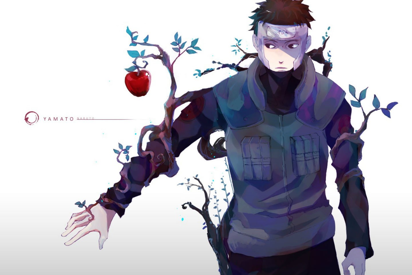 headband, naruto, eyes, 720P, apple, shippuden, yamato, hair, brown, black, leaves, HD Wallpaper