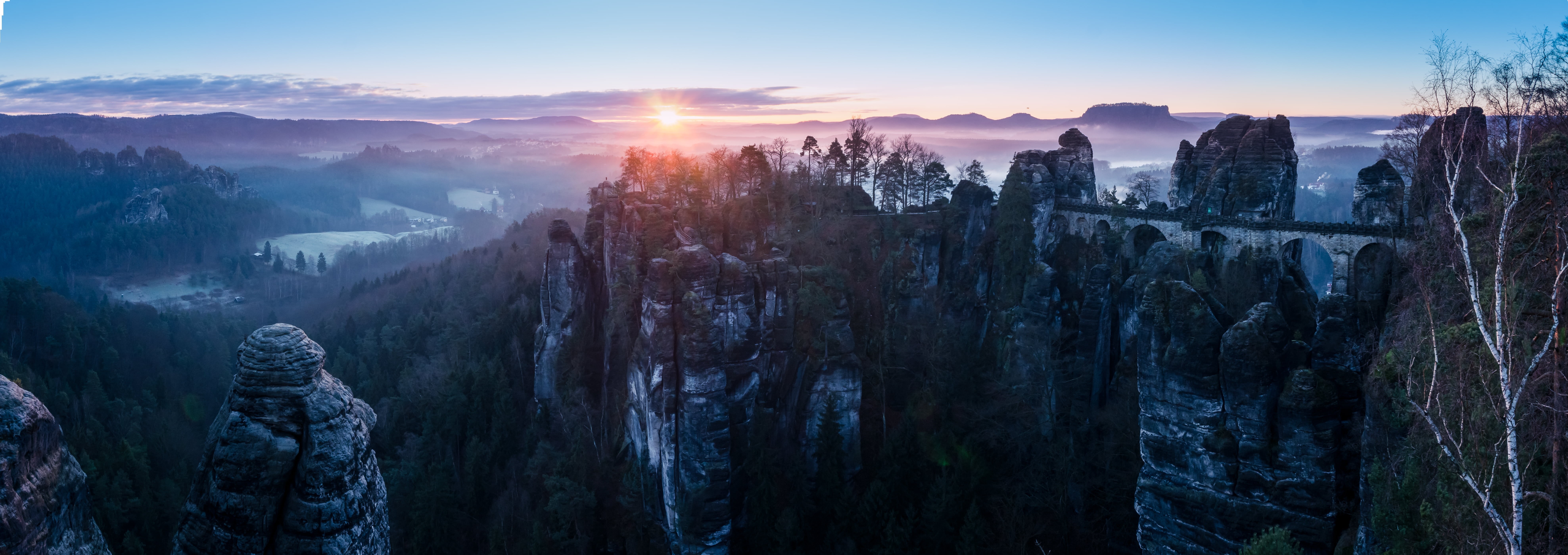 der, germany, fog, bridge, forest, Schlucht, über, famous Place, Brücke, Sächsische-Schweiz, Felsen, Wolken, Steine, tree, clouds, Sachsen, photo, Nebel, HD Wallpaper