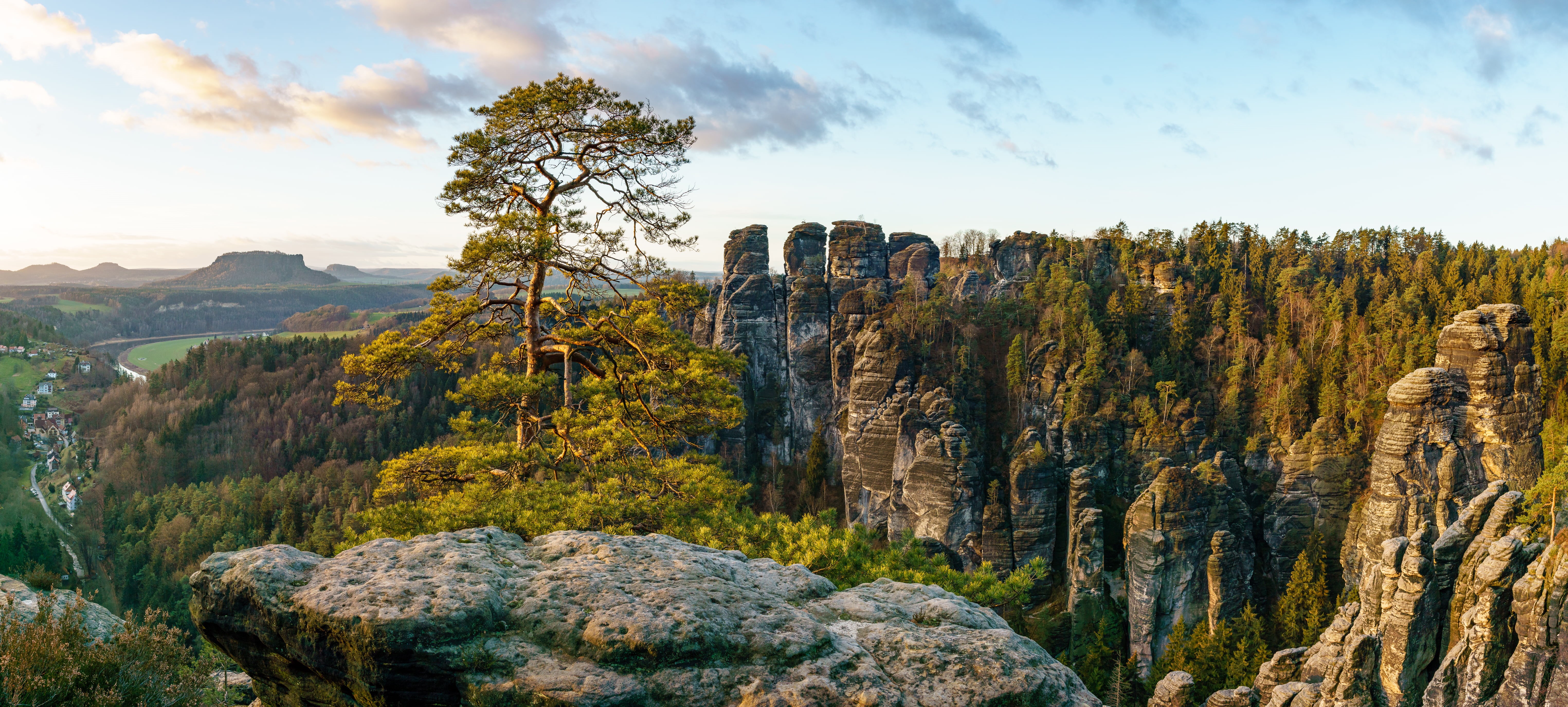 Sony  a6000, forest, Sunrise, Sächsische-Schweiz, Schlucht, Natur, Mountain, Pano, Deutschland, sky, Nature, Sachsen, Felsen, Rocks, Landscape, Elbsandsteingebirge, HD Wallpaper