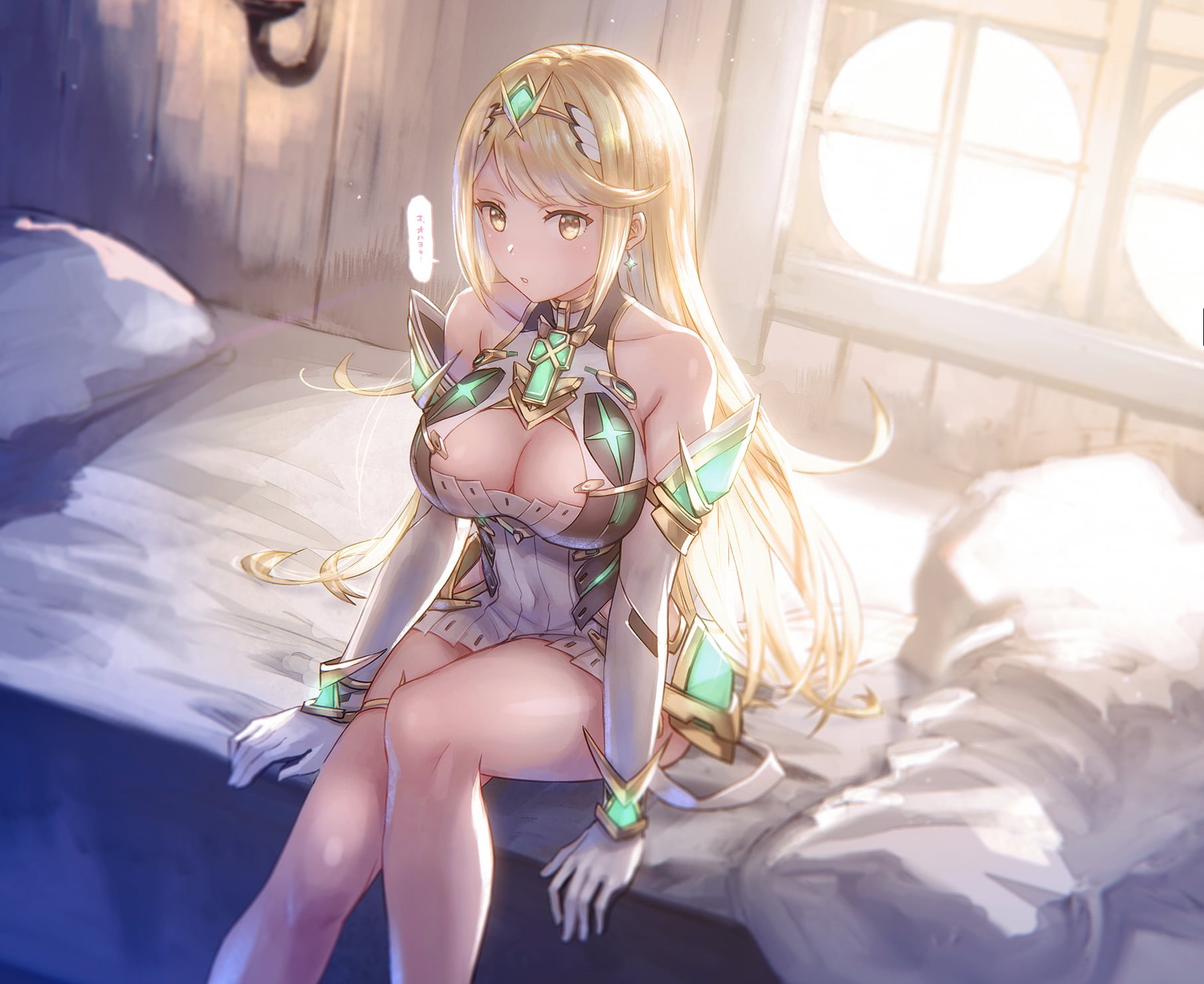 dress, anime girls, Xenoblade Chronicles 2, 720P, bed, Hikari (Xenoblade Chronicles 2), Xenoblade Chronicles, cleavage, Xenoblade, anime, HD Wallpaper