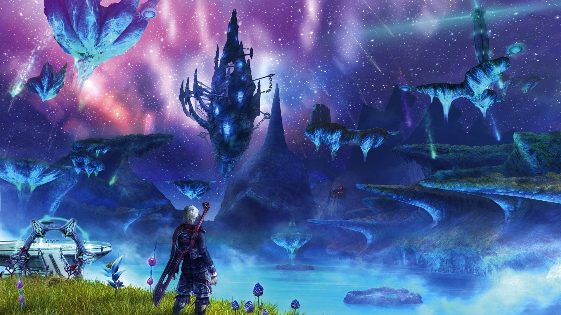 Xenoblade Chronicles, chronicles, screenshot, built structure, Shulk, beauty in nature, multi colored, purple, animals in captivity, arts culture and entertainment, HD Wallpaper