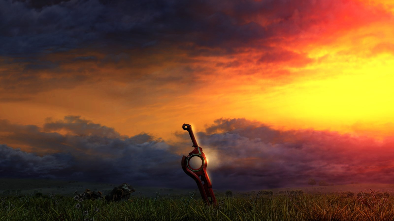full length, field, sky, grass, xenoblade chronicles, beauty in nature, silhouette, orange color, land, scenics - nature, environment, outdoors, sunset, HD Wallpaper