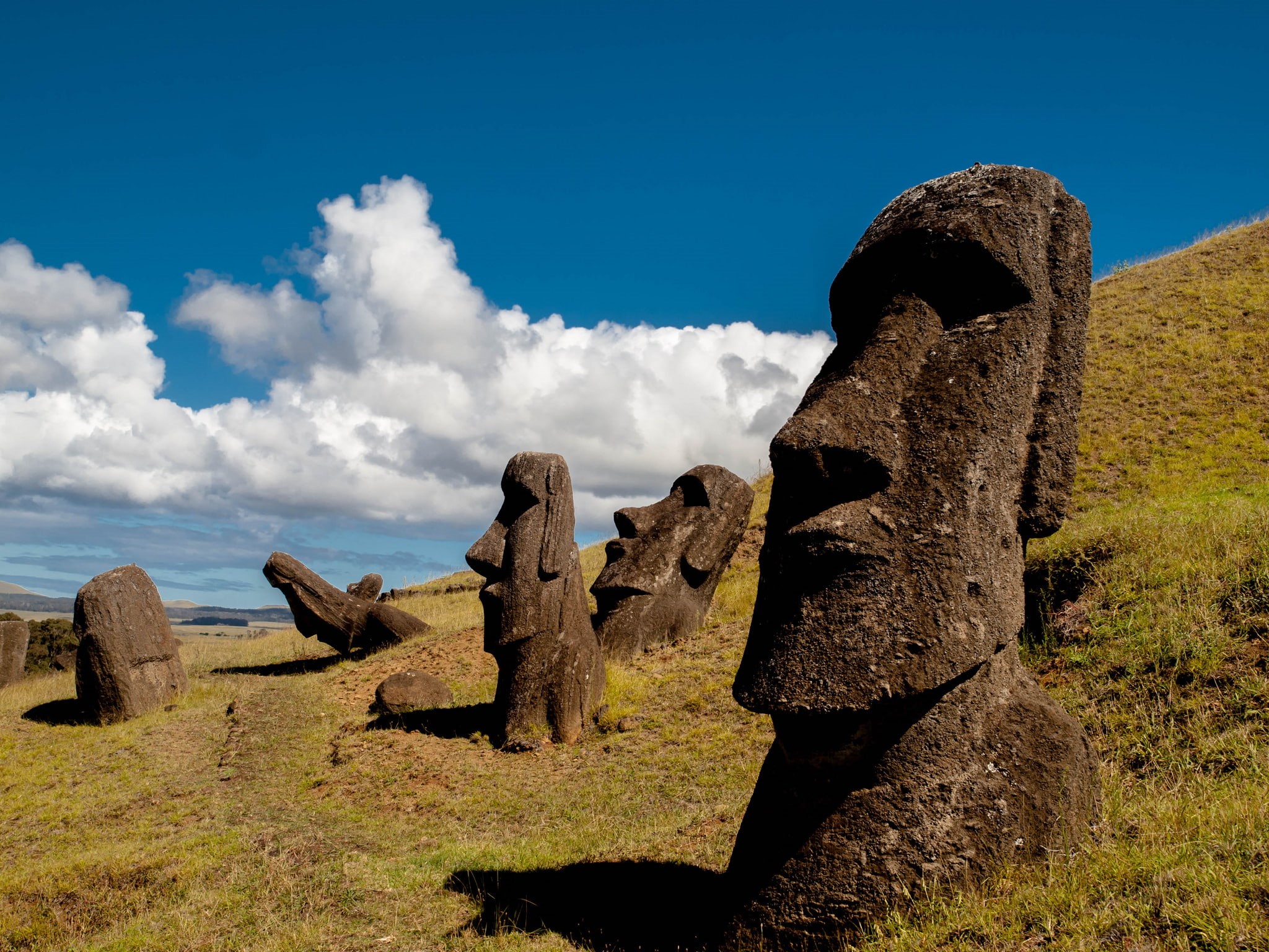 Easter island, Rapa Nui, the sky, statue, slope, Chile, moai, 1080P, HD Wallpaper