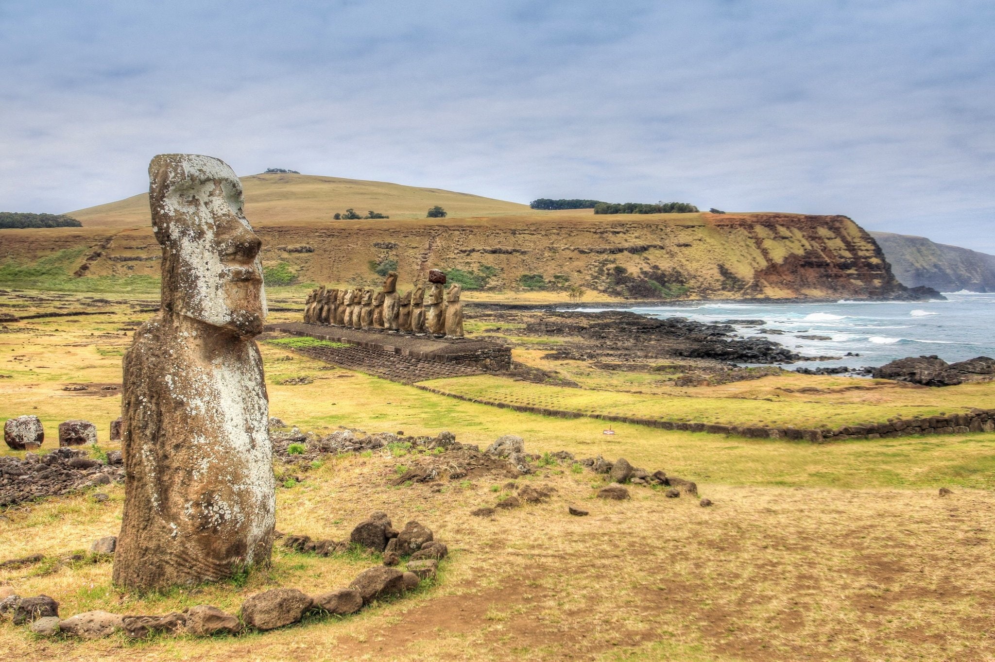 nui, stones, island, easter, 1080P, chile, nature, rapa, statue, HD Wallpaper