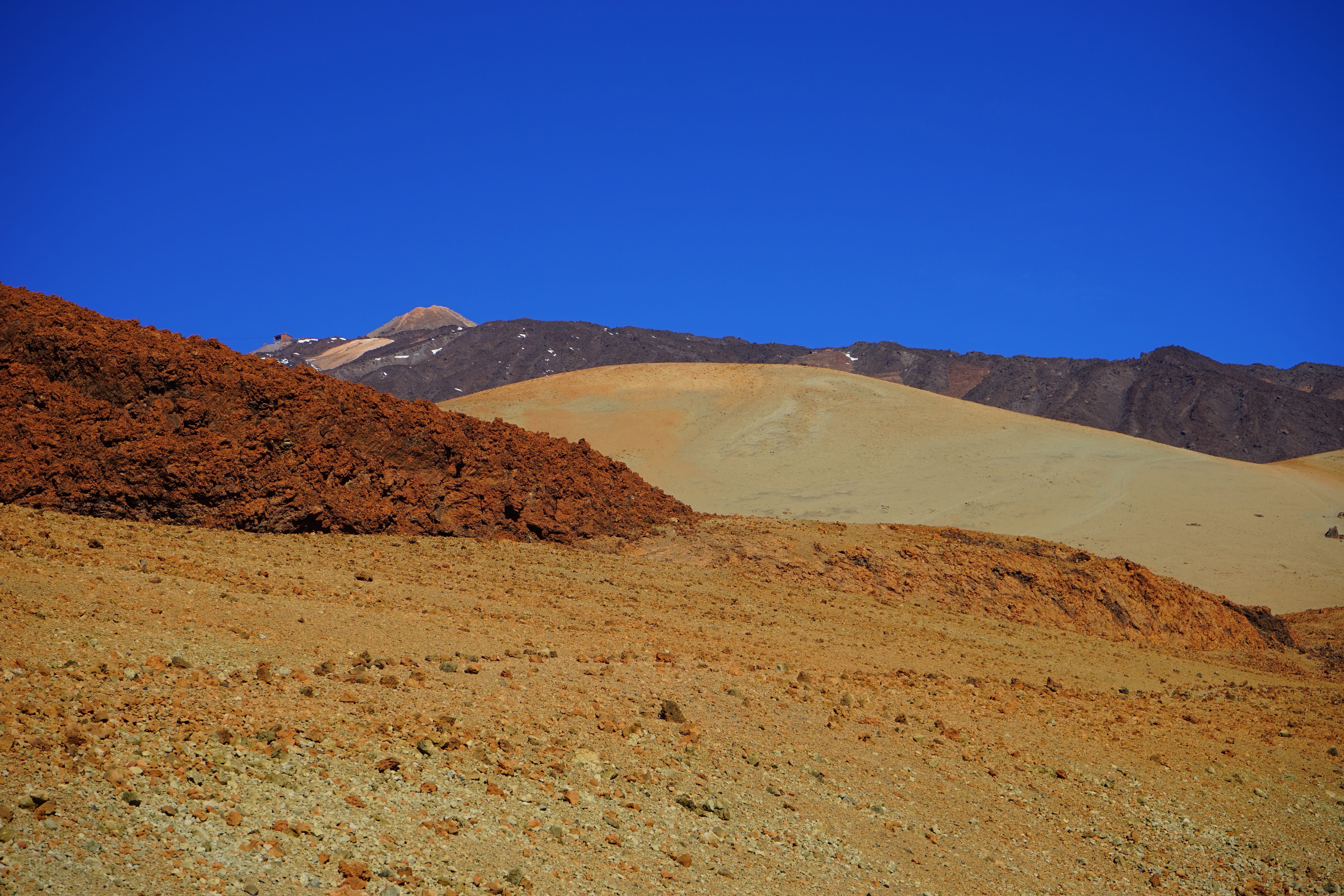 Landscape, semi-arid, sky, 5K, 3718, mountain range, lava flow, canary islands, Desert, environment, Lunar, mountain, teide, sand, teyde, la orotava, dry, HD Wallpaper