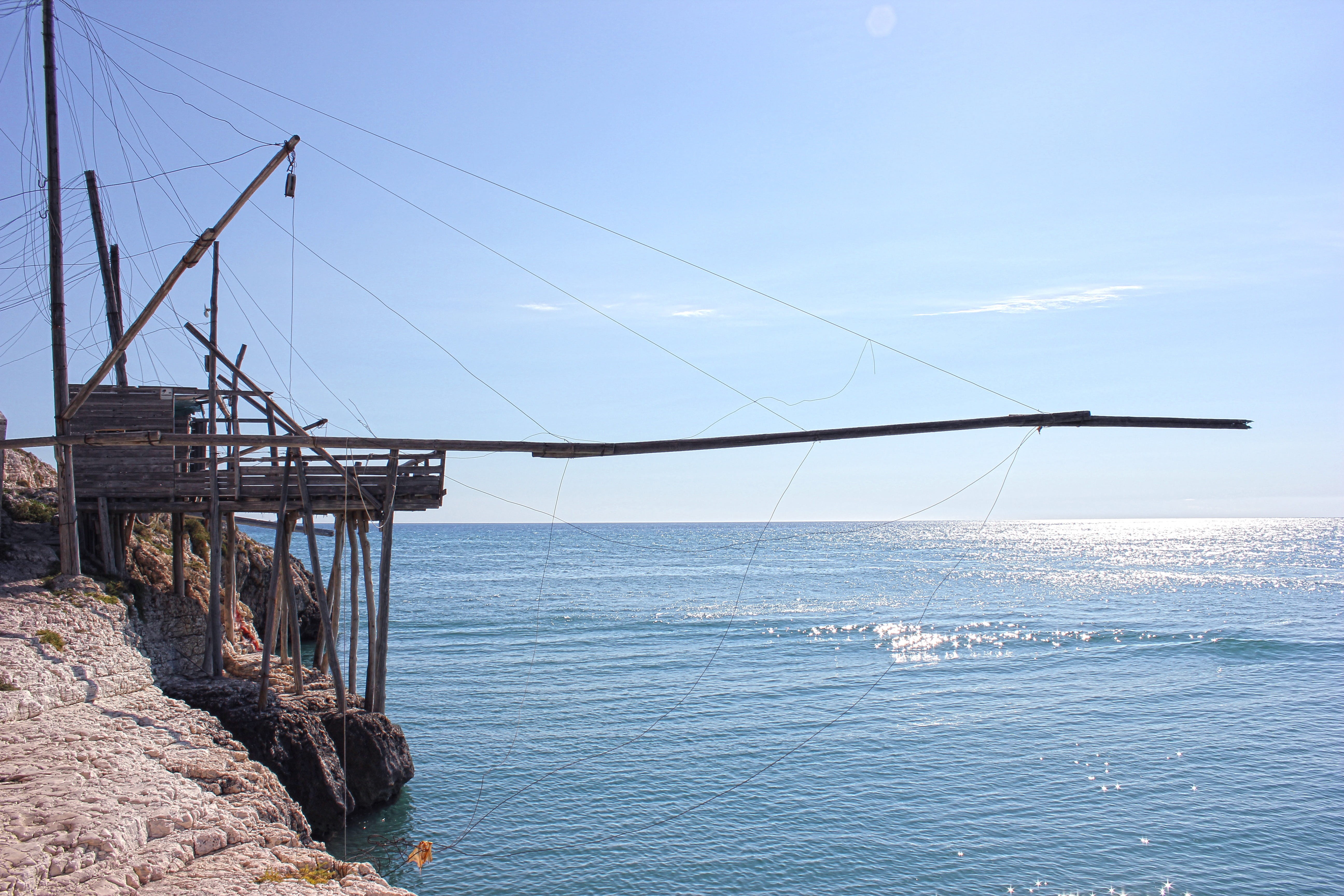 outdoors, built structure, horizon over water, day, bridge - man made structure, nature, sky, sea, fishing, 5K, sailing, blue, transportation, gargano, HD Wallpaper