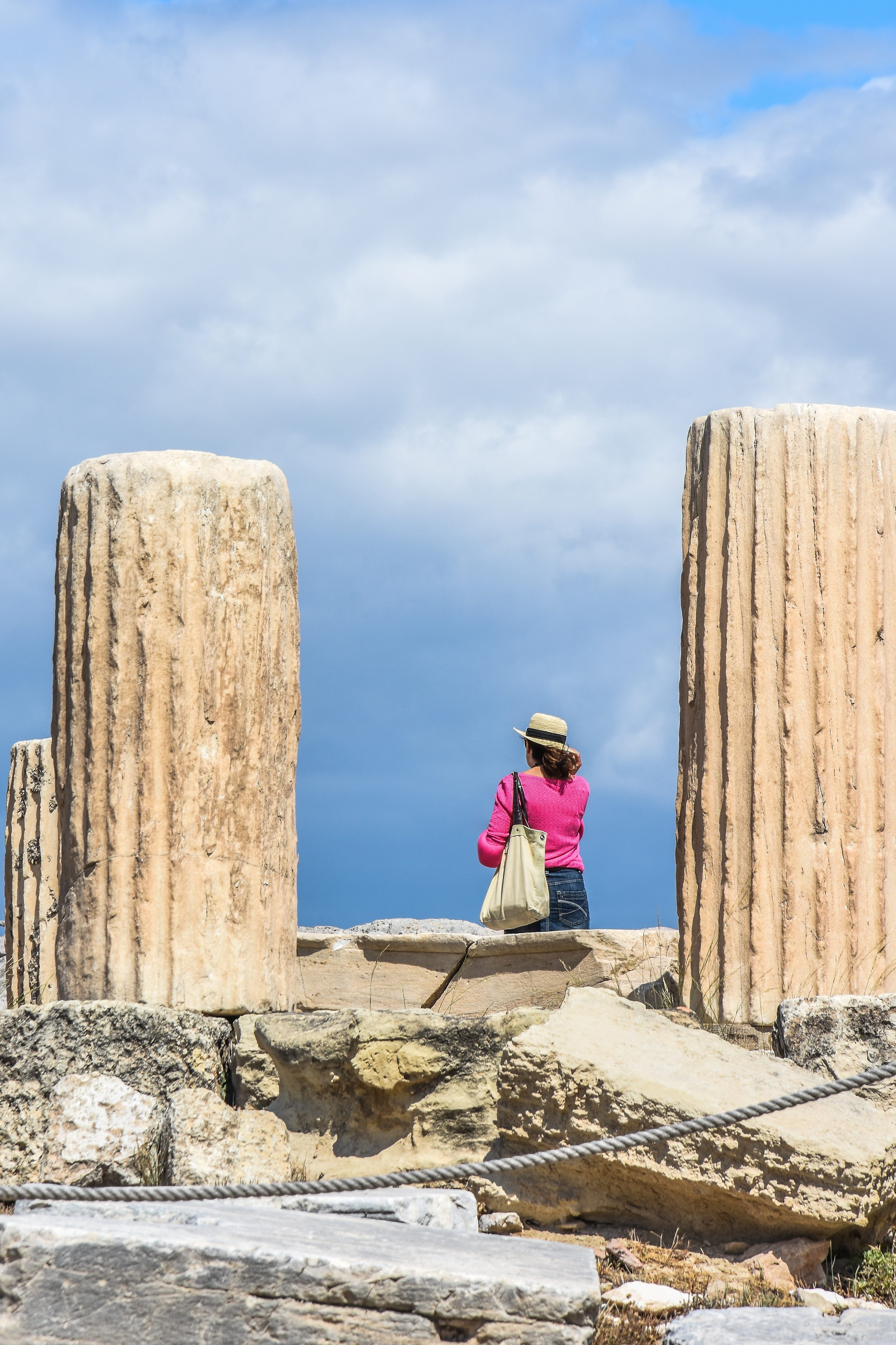 women, white, acropolis, full length, hellenic, stone, heritage, greek, adult, daytime, sky, nature, athena, classical, cloud - sky, marble, tourism, day, Phone HD Wallpaper