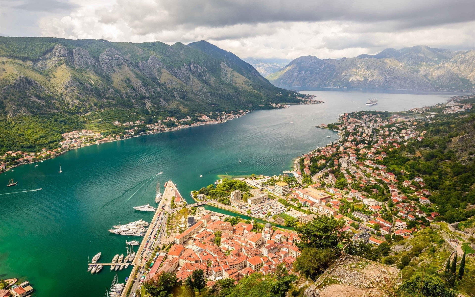 River, Houses, Montenegro, Bay, Kotor, 1080P, Clouds, City, Mountains, HD Wallpaper