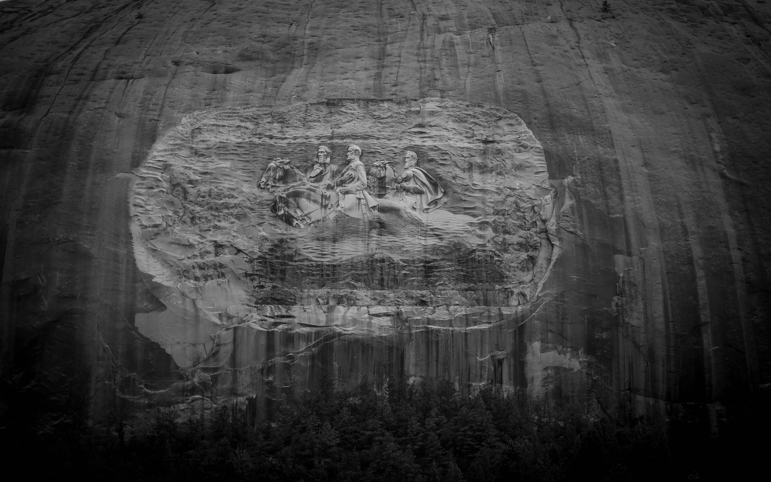 stone, digital/artwork, mountain, hd, rock, carving, bw, 2K, HD Wallpaper