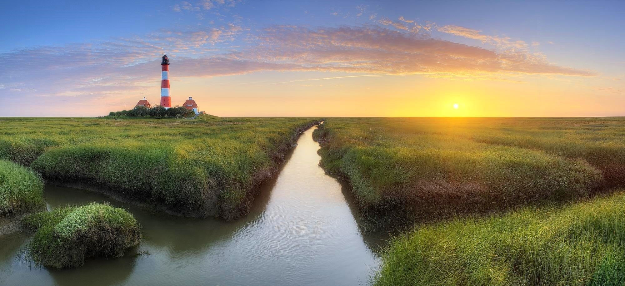 plant, landscape, sky, building, cloud - sky, environment, tower, white, sun, no people, blue, lighthouse, nature, scenics - nature, travel destinations, HD Wallpaper