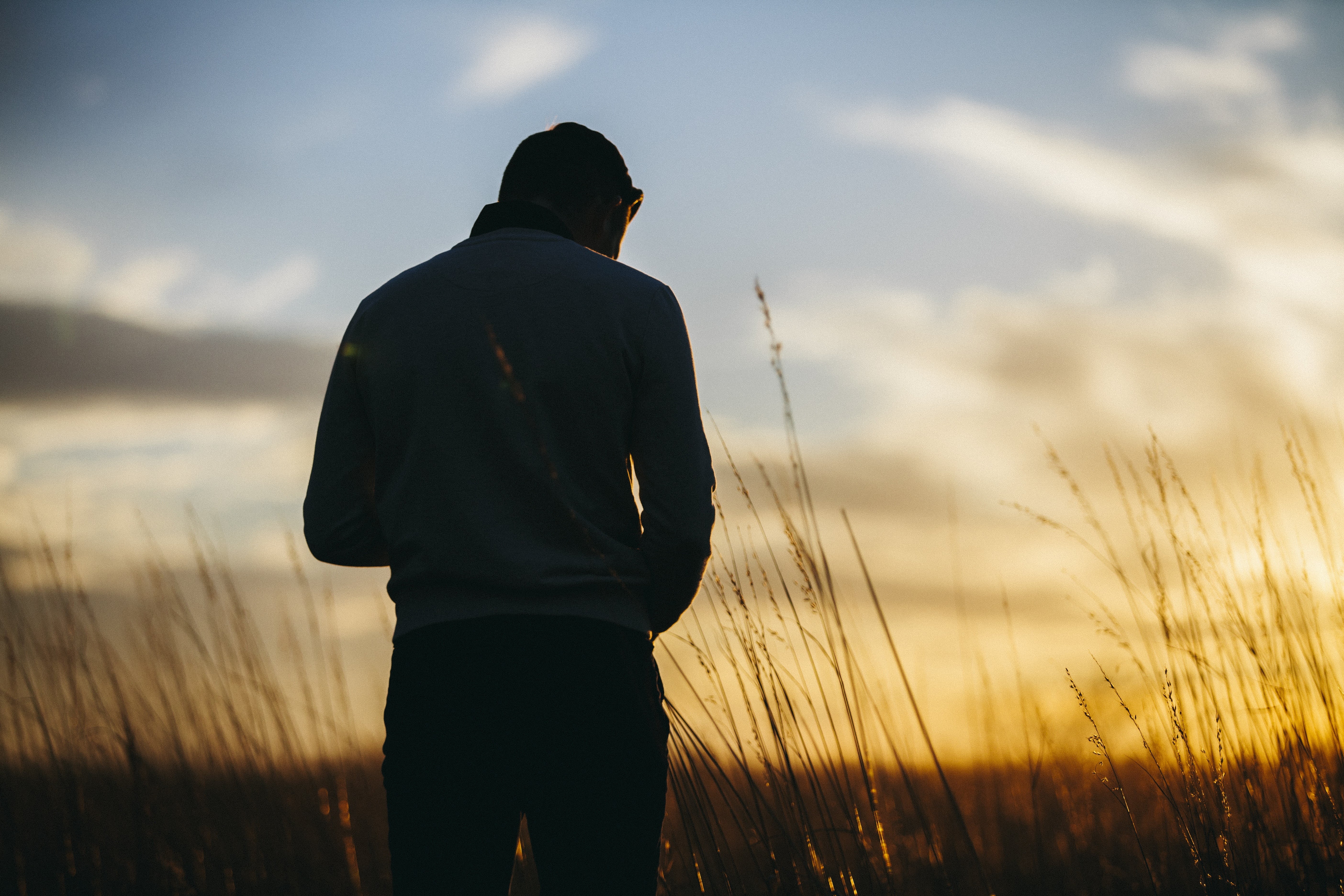 one Person, standing, field, 5K, freedom, fishing, people, silhouette, landscape, three quarter length, contemplation, rear view, beauty in nature, males, HD Wallpaper