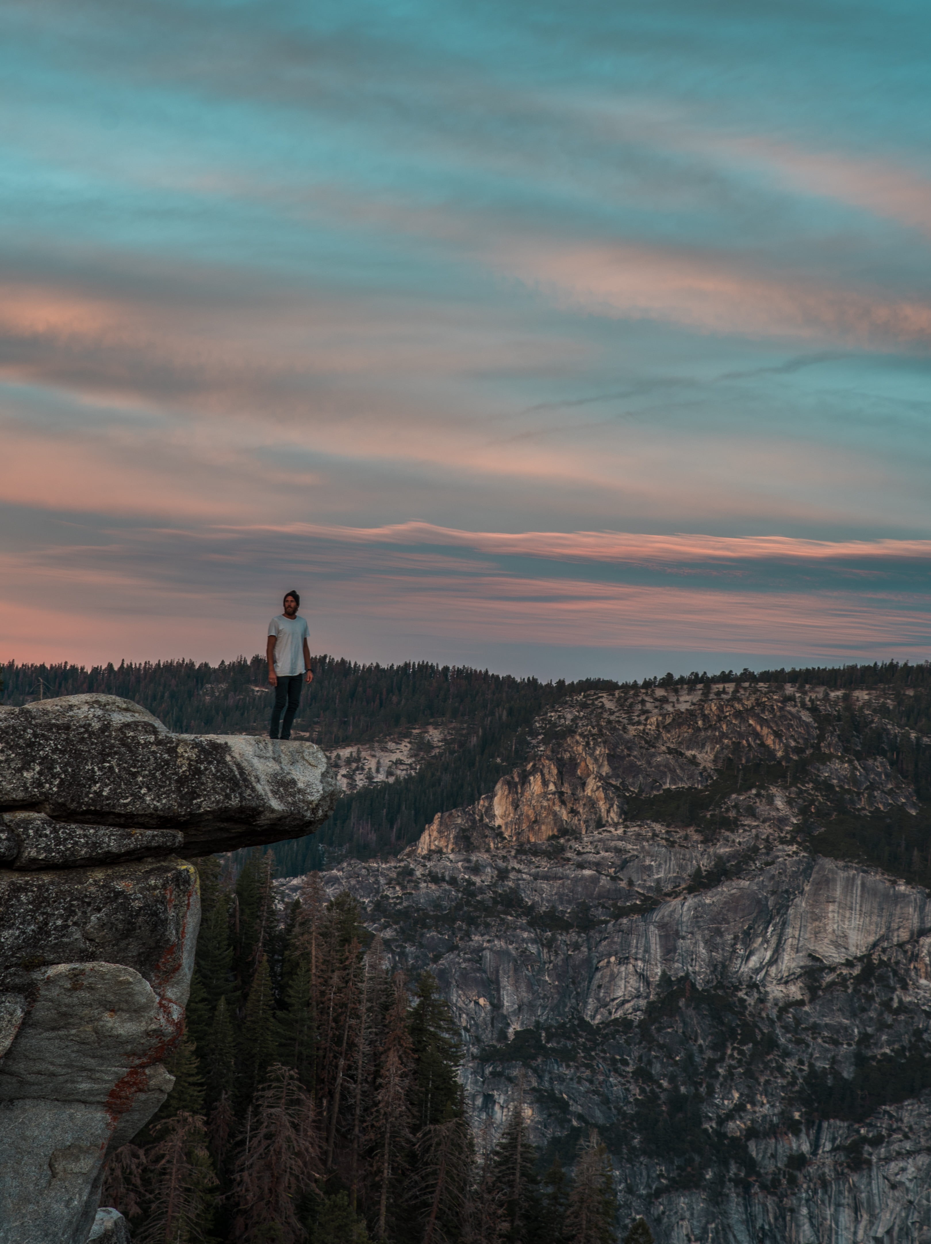 formation, tree, sunrise, rock formation, near, 4K, cliff, tranquil scene, person, non-urban scene, top, sunset, man, rock, solid, standing, real people, Phone HD Wallpaper