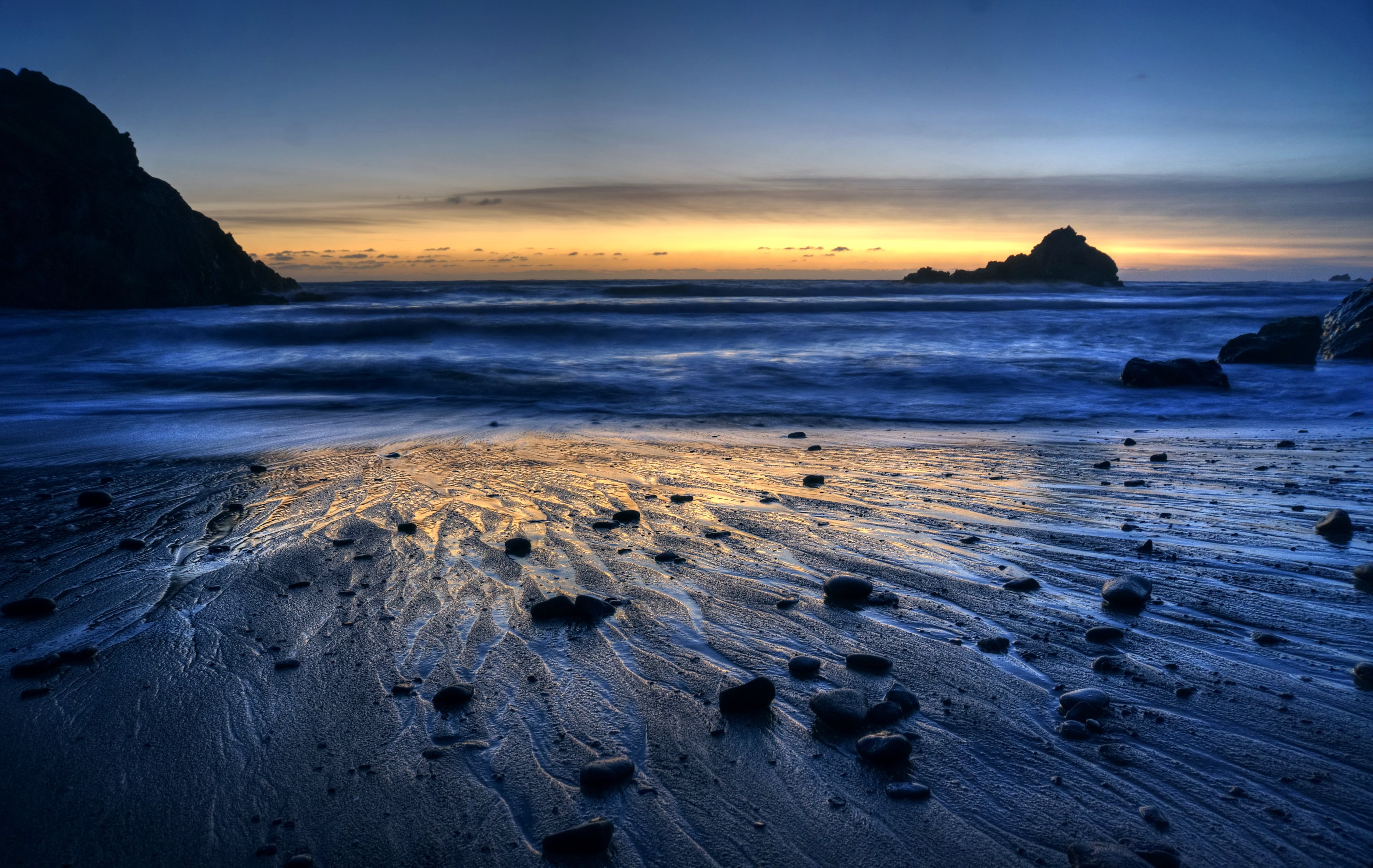 Photomatix, seashore, NEX-6, 4K, shore, rock - Object, Beach, serene, Quality, rock, long exposure, wet, outdoor, landscape, nature, sunset, reflection, HD Wallpaper