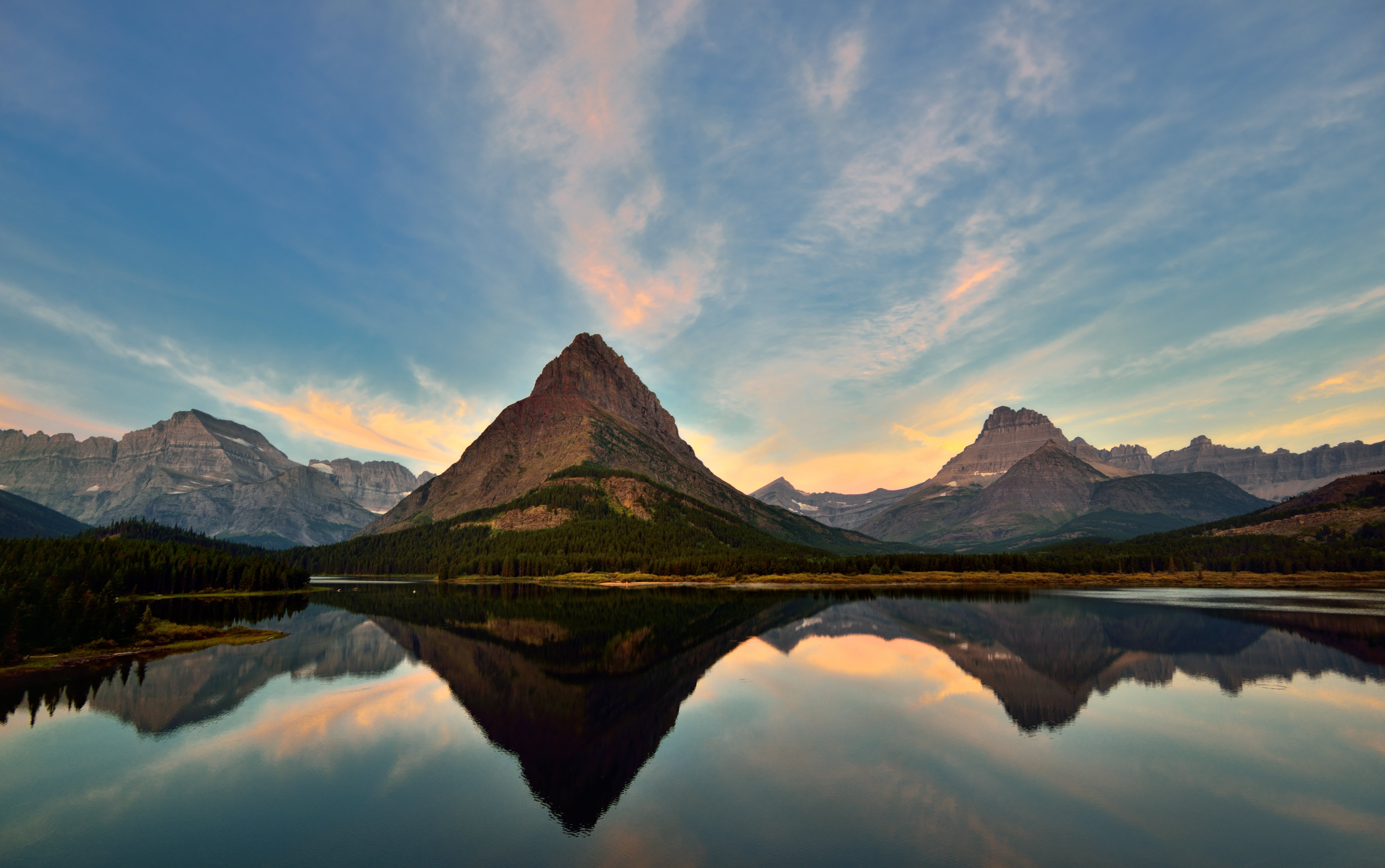 Swiftcurrent Lake, Browning  Montana, grinnell, scenics, Water, sky, United States, Clouds, West, daytime, landscape, Reflection, Reflections, Sunrise, HD Wallpaper