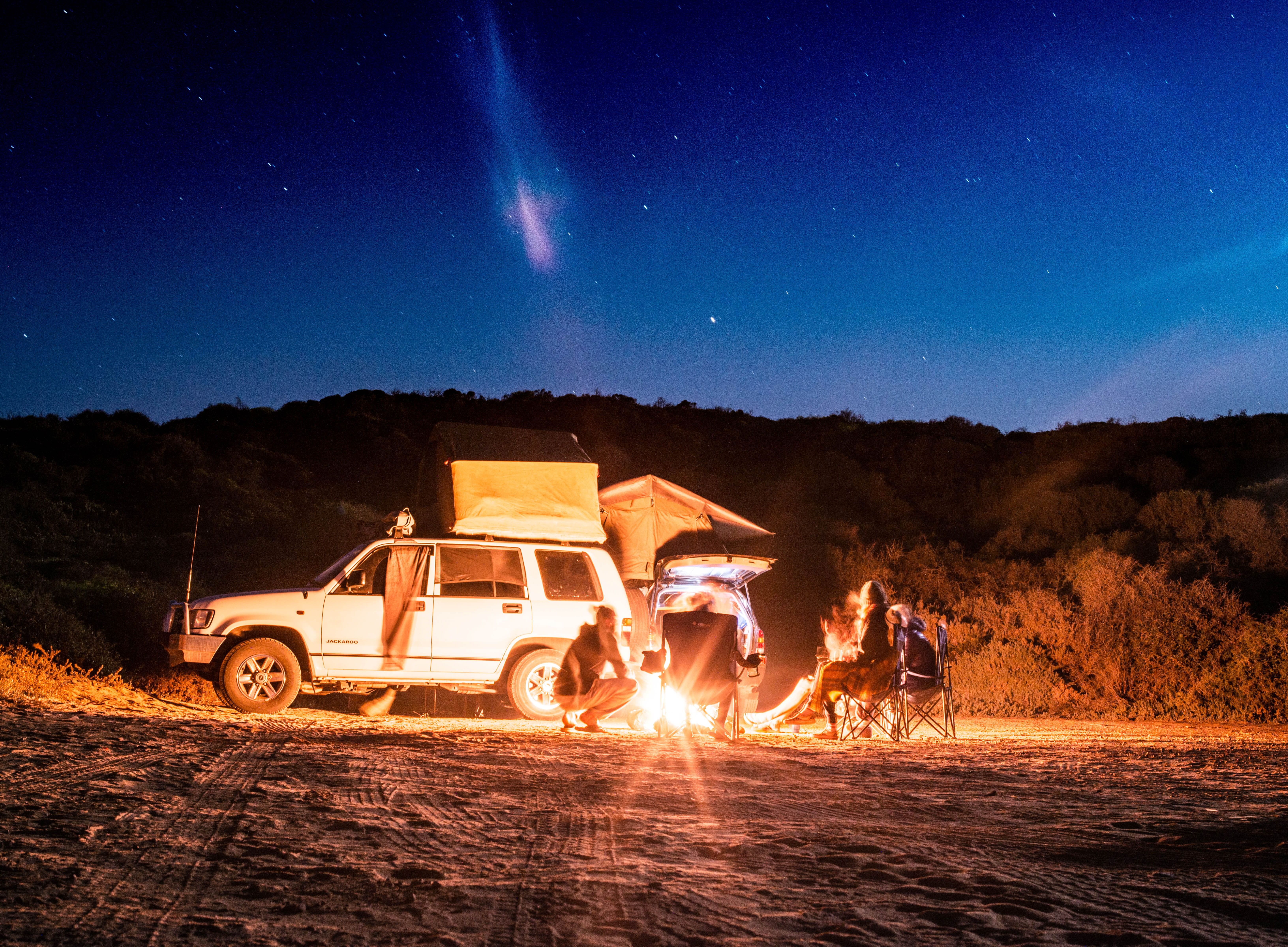 nature, glowing, 4x4, jeep, car, camping, mode of transportation, space, road, white, dusk, men, night sky, motor vehicle, real people, illuminated, sky, HD Wallpaper