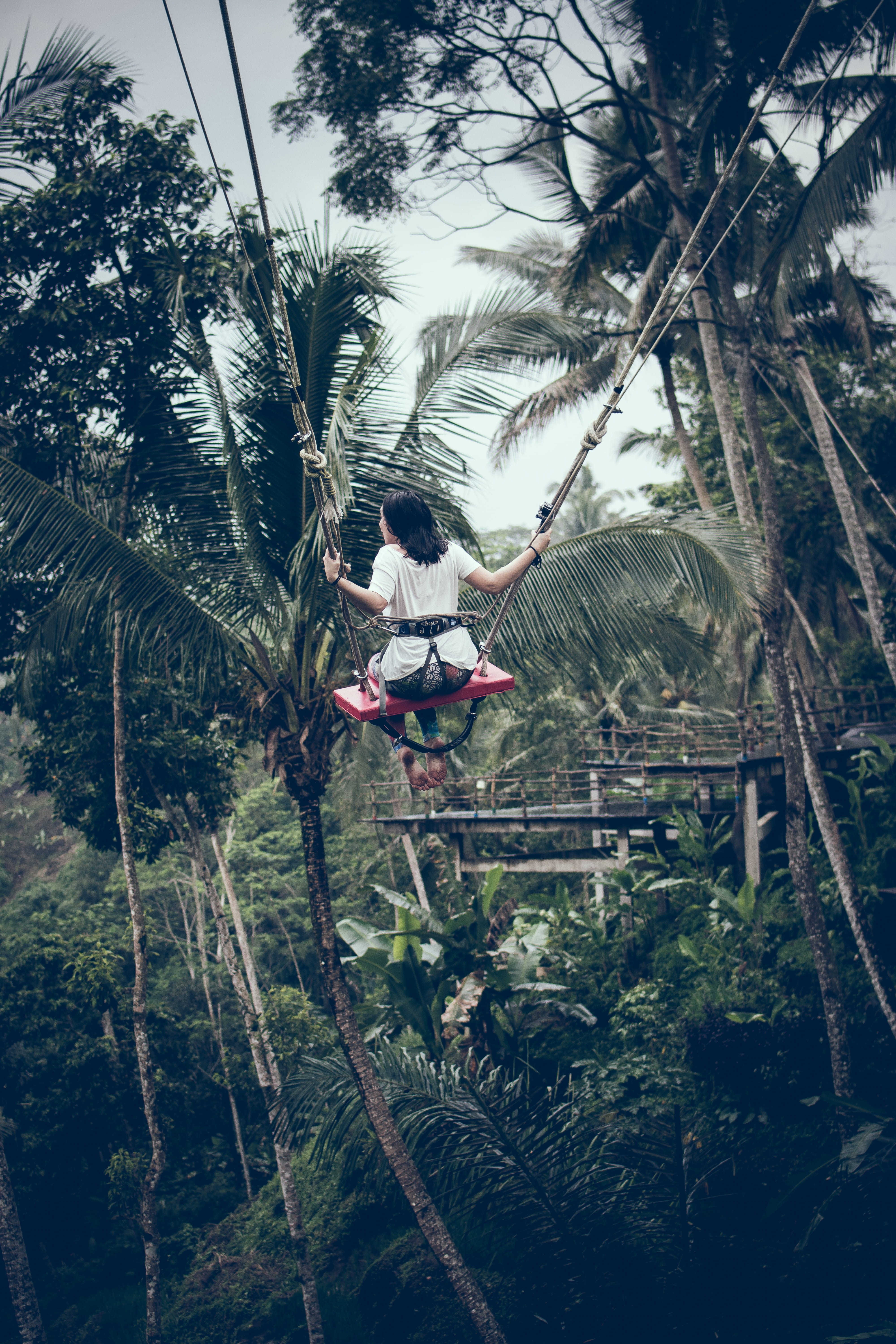 jungle, indonesia, outdoors, girl, tropical, vacation, action, landscape, rainforest, female, happiness, holiday, adult, day, rear view, bali, beautiful, Phone HD Wallpaper