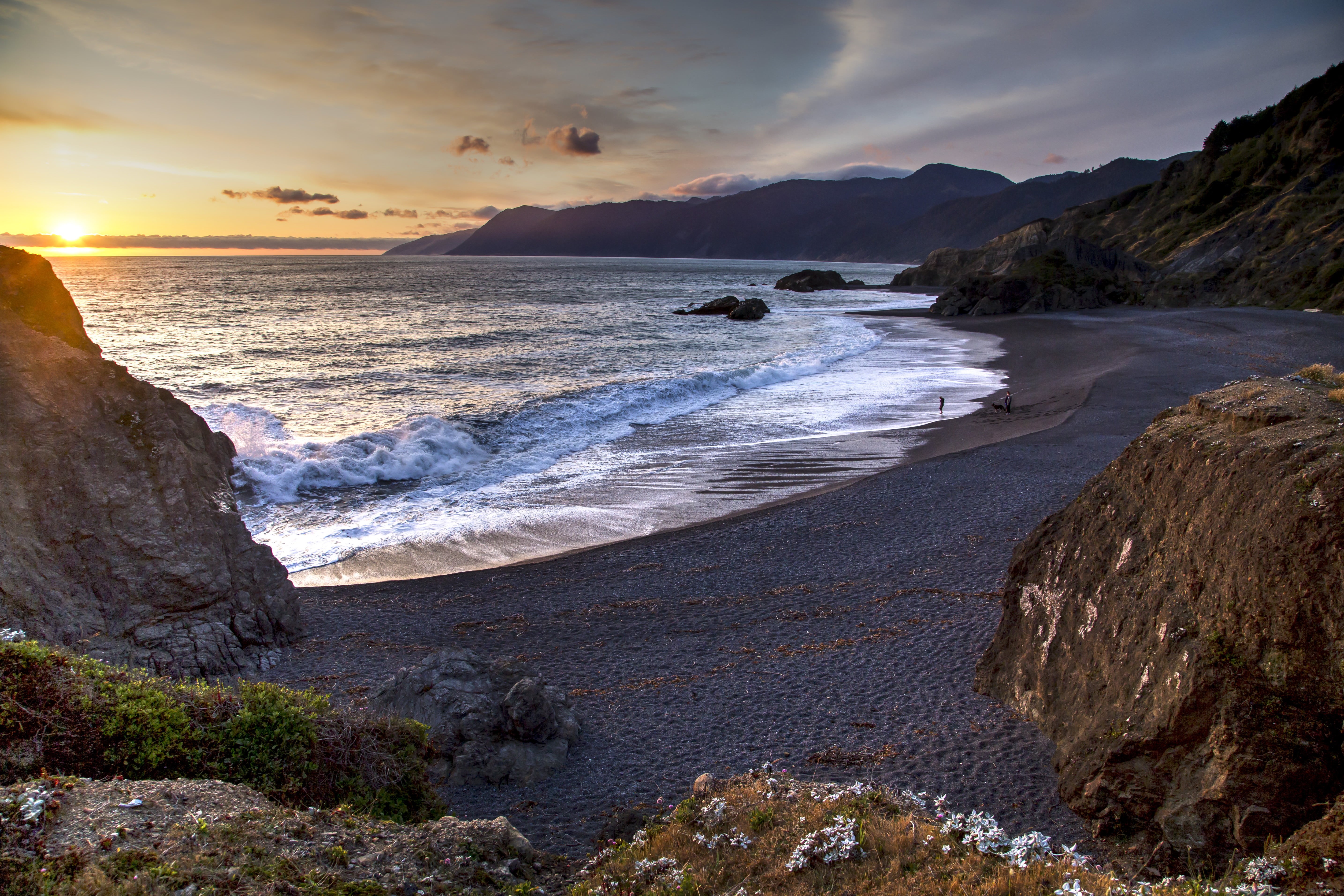 black sand, backpack, outdoors, lands, sand, Bureau of Land Management, road trip, Top, beach  mountains, coastline, wave, stargaze, black, nature, California, HD Wallpaper