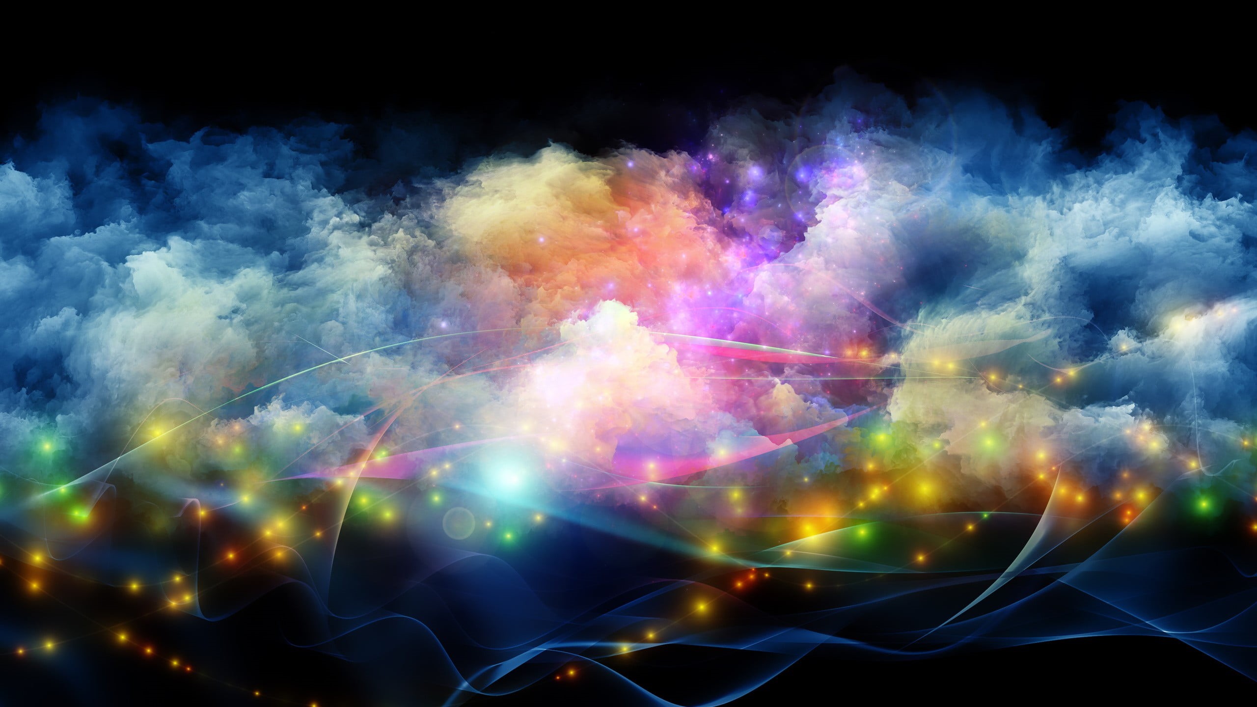 multi colored, technology, cloud - sky, waves, motion, abstract, smoke, illuminated, lens flare, digital art, long exposure, clouds, digital composite, HD Wallpaper
