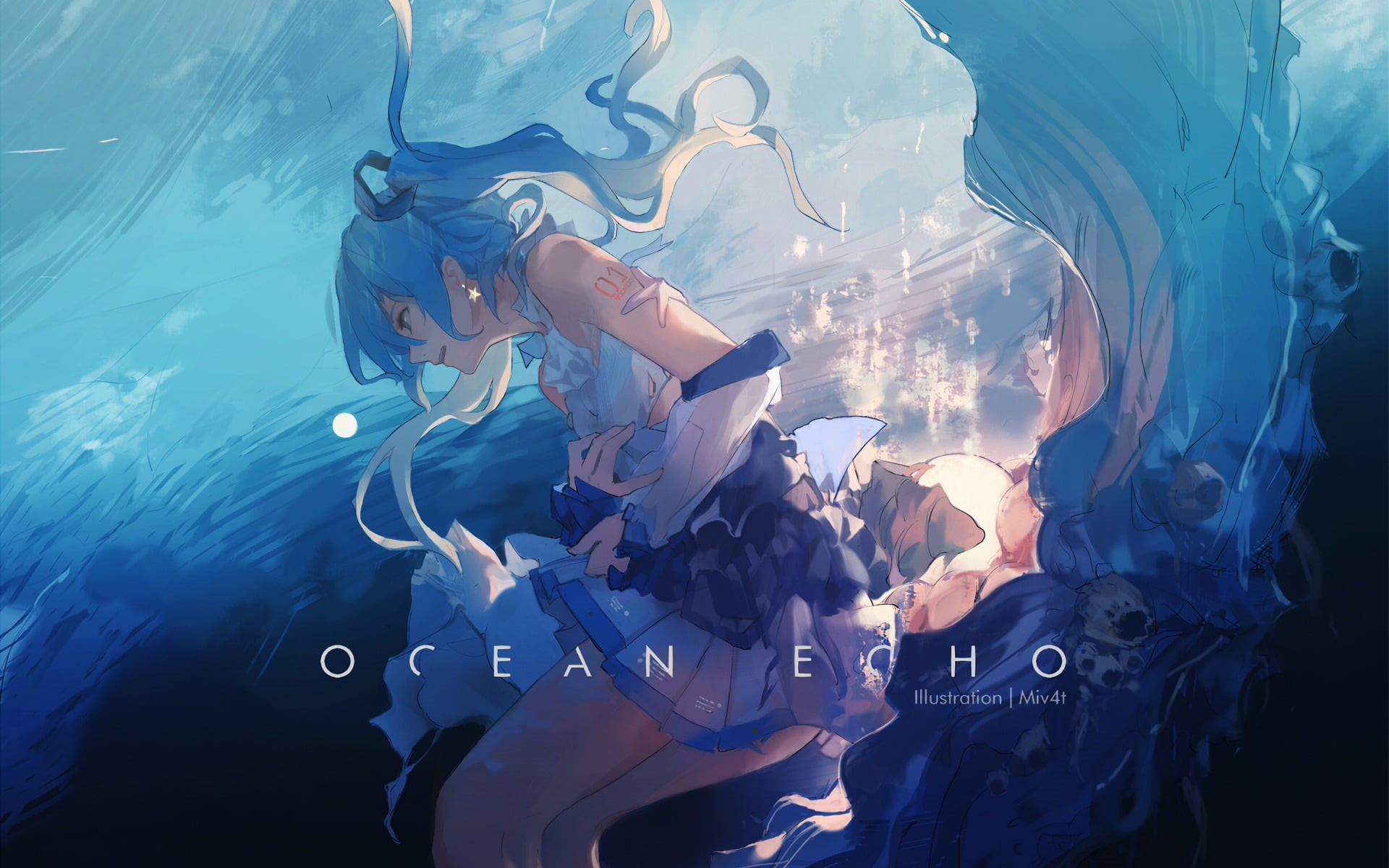 adventure, women, 1080P, lifestyles, marine, swimming, Hatsune Miku, Anime, underwater, real people, snorkeling, one person, leisure activity, nature, HD Wallpaper