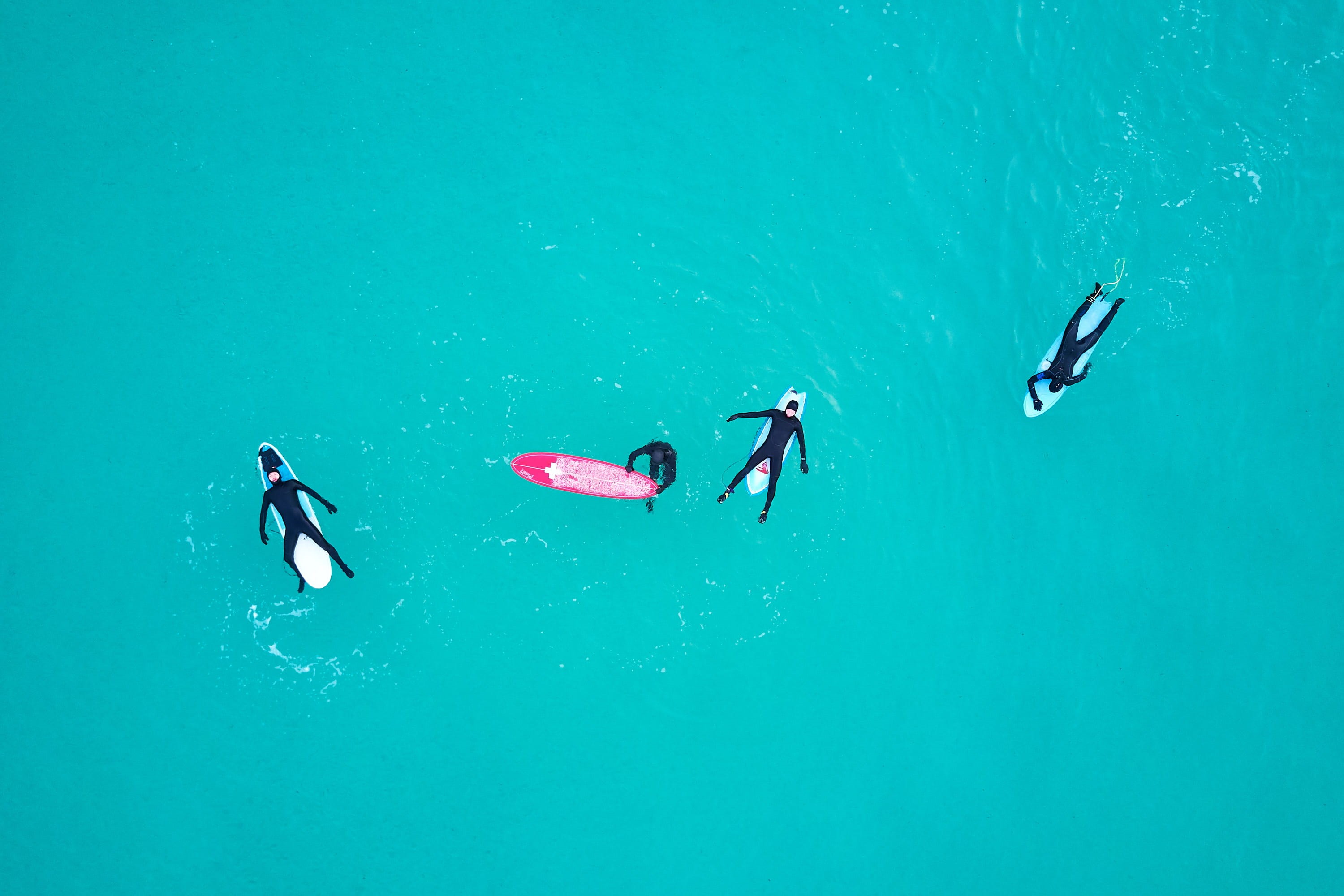 winter, surfboards, diving flipper, adventure, aquatic sport, lofoten, unrecognizable person, waterfront, undersea, lifestyles, turquoise, snorkeling, aerial, HD Wallpaper