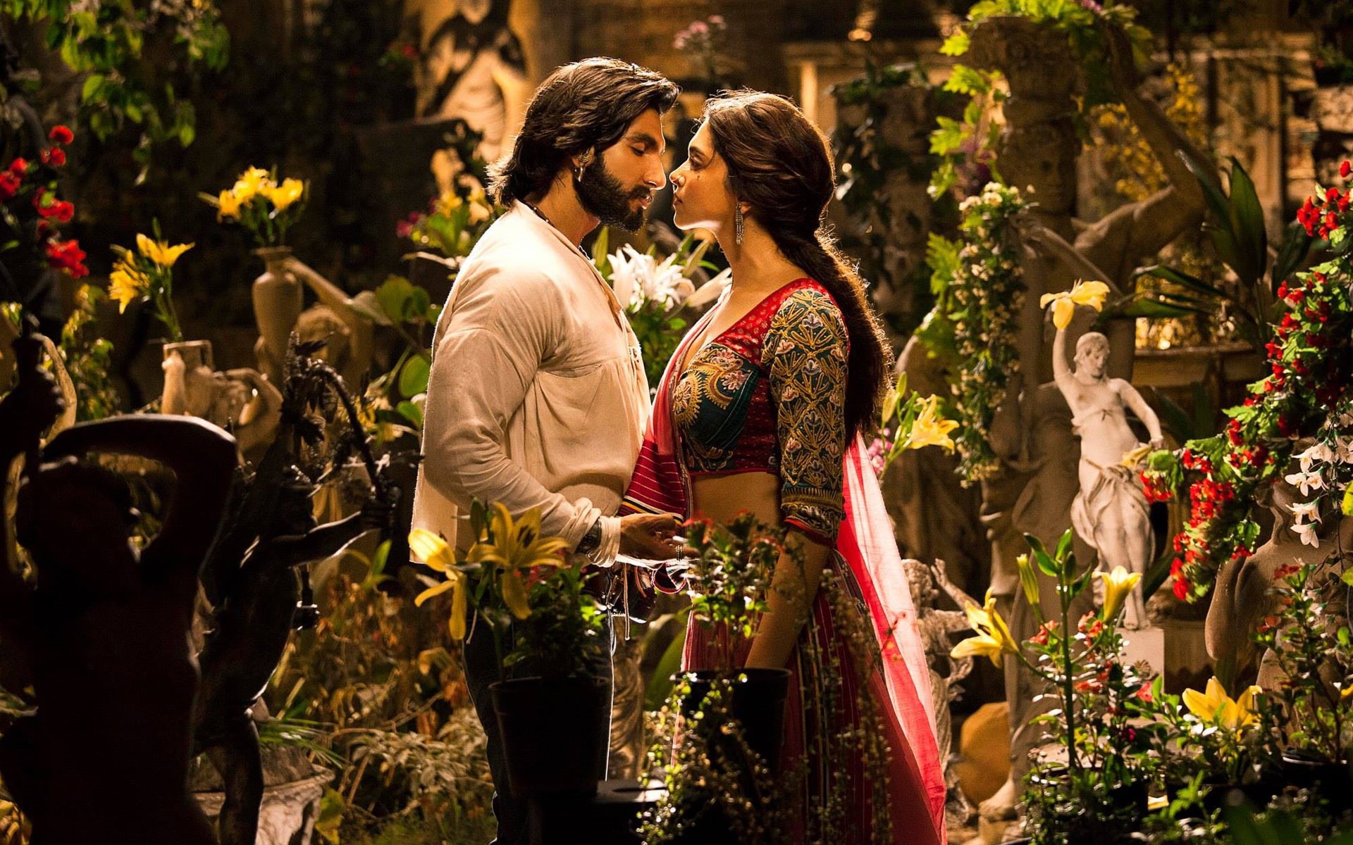 s, leela, ram, ranveer, women, deepika, green, sari, 1080P, HD Wallpaper