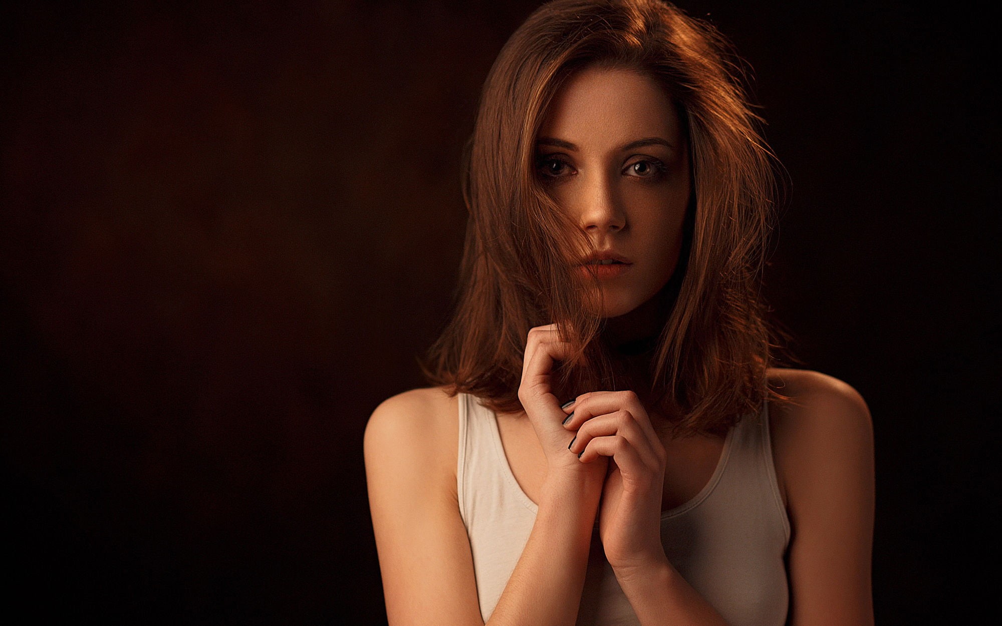 Portrait, Kseniya Kokoreva, beautiful woman, black background, hair, white, hairstyle, long hair, glamour, human face, females, redhead, s, Beautiful, women, HD Wallpaper