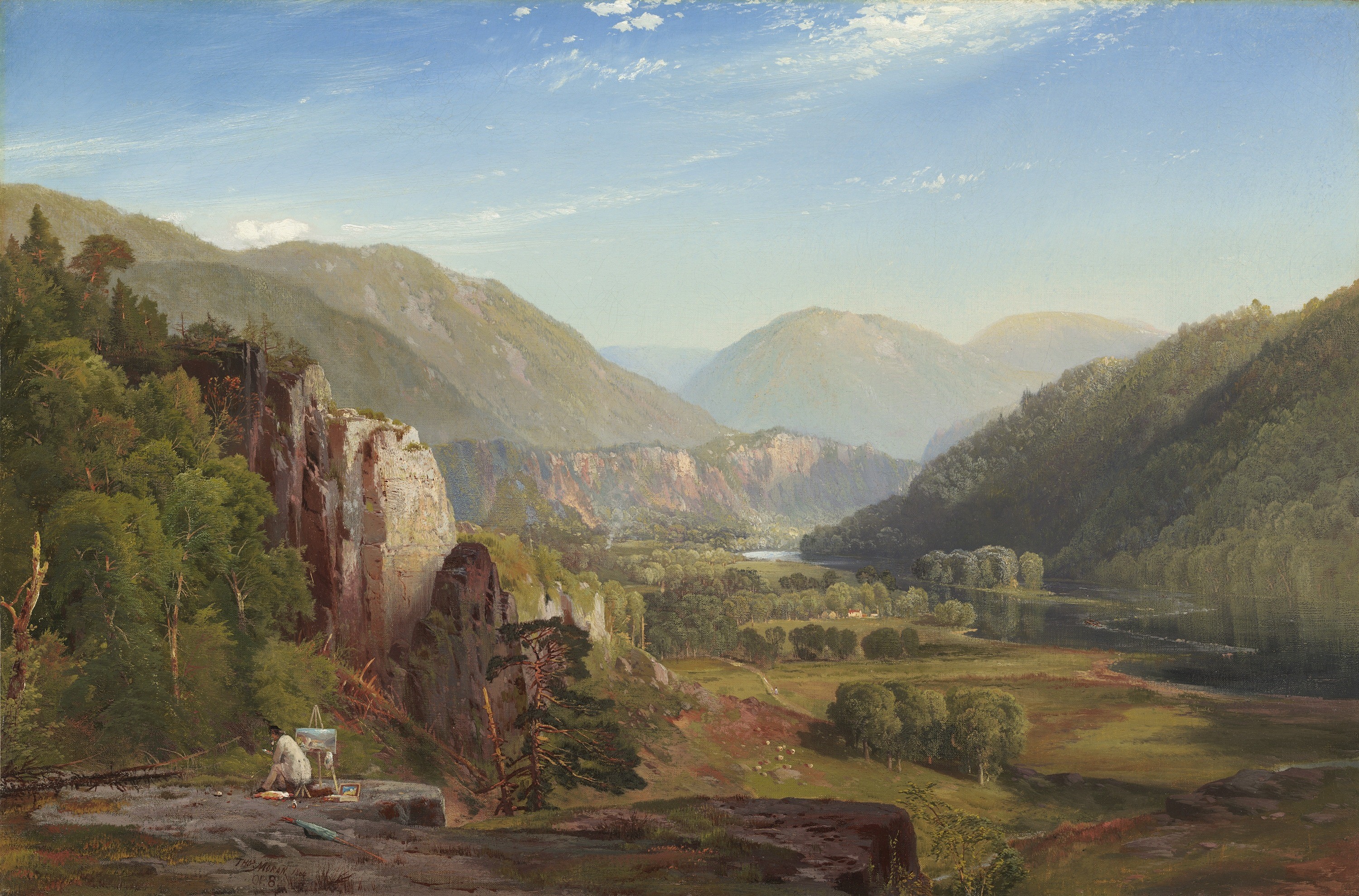 country, scenics - nature, trees, valley, mountains, thomas moran, mountain, art, tree, tranquil scene, remote, landscape, water, nature, 2K, artist, artistry, HD Wallpaper