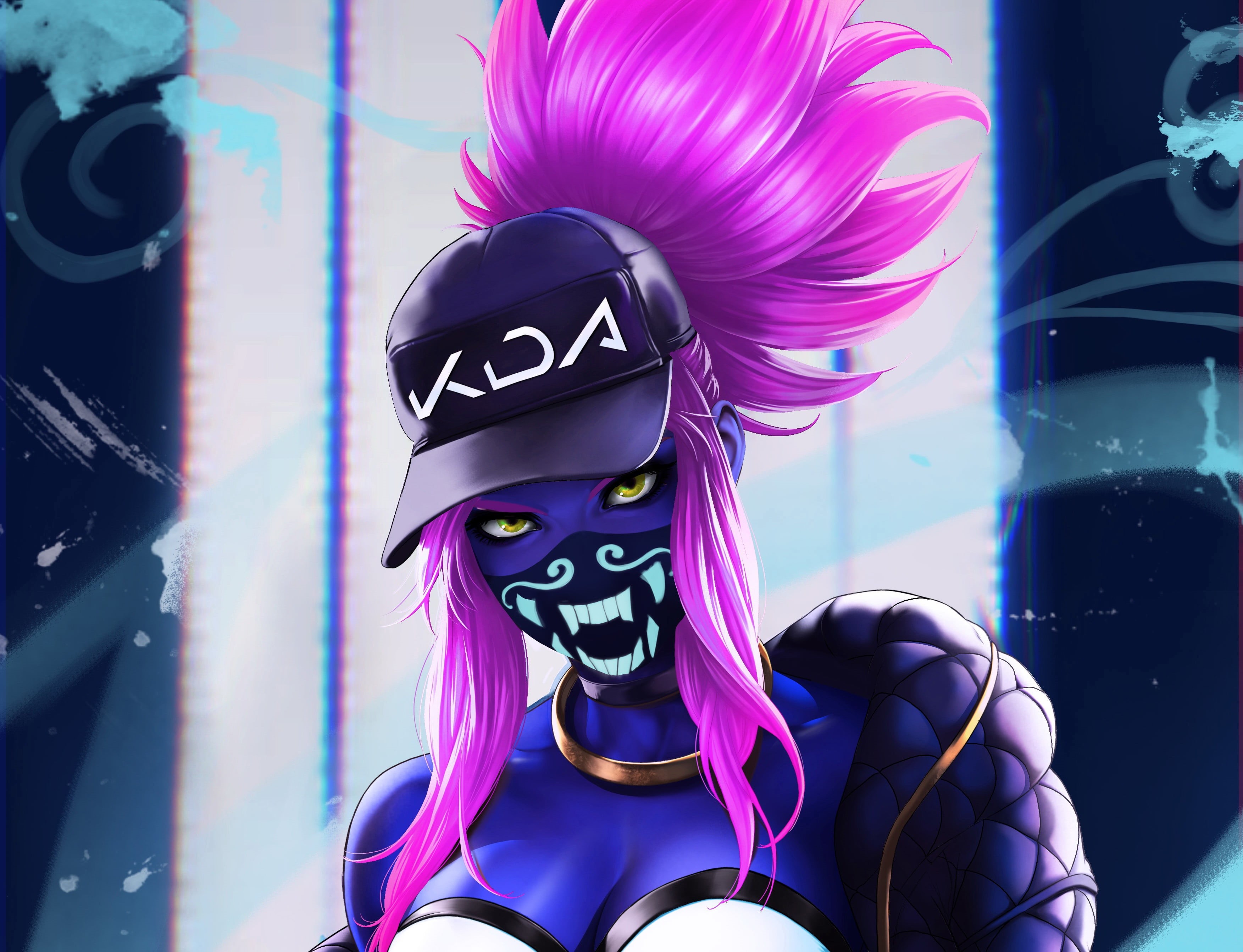 art, girl, League of Legends, 2K, KDA, by Dandonfuga, bandana, Akali, cap, HD Wallpaper