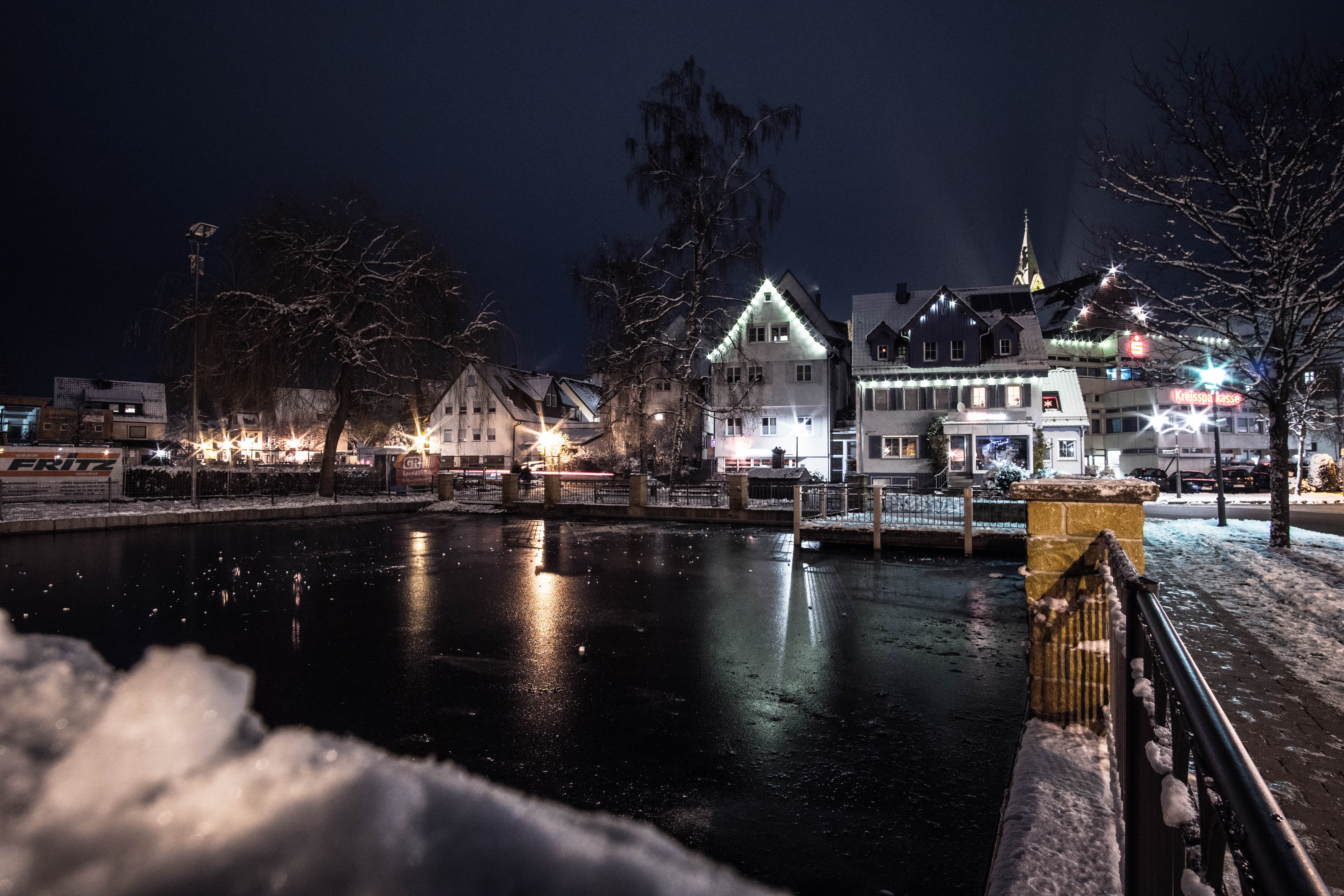 storey, long exposure, night, lights, evening, 5K, bridge, city lights, built structure, outdoors, white, light streaks, architecture, snow, cold temperature, HD Wallpaper