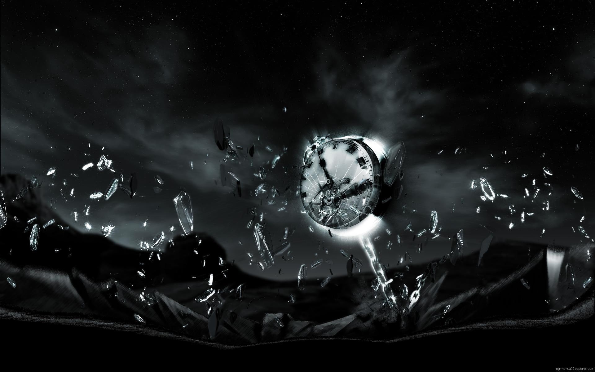 lapse, 1080P, glass, broken, abstract, graphic, photography, clock, time, HD Wallpaper