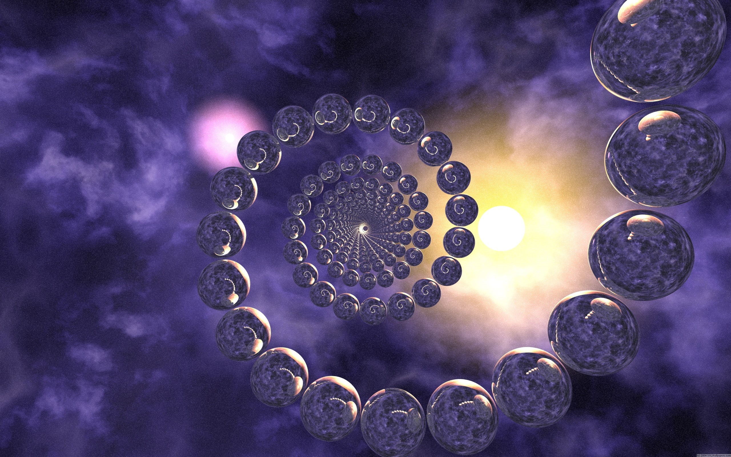 spheres, 3d and abstract, space, artwork, orb, spiral, crystal, 2K, HD Wallpaper