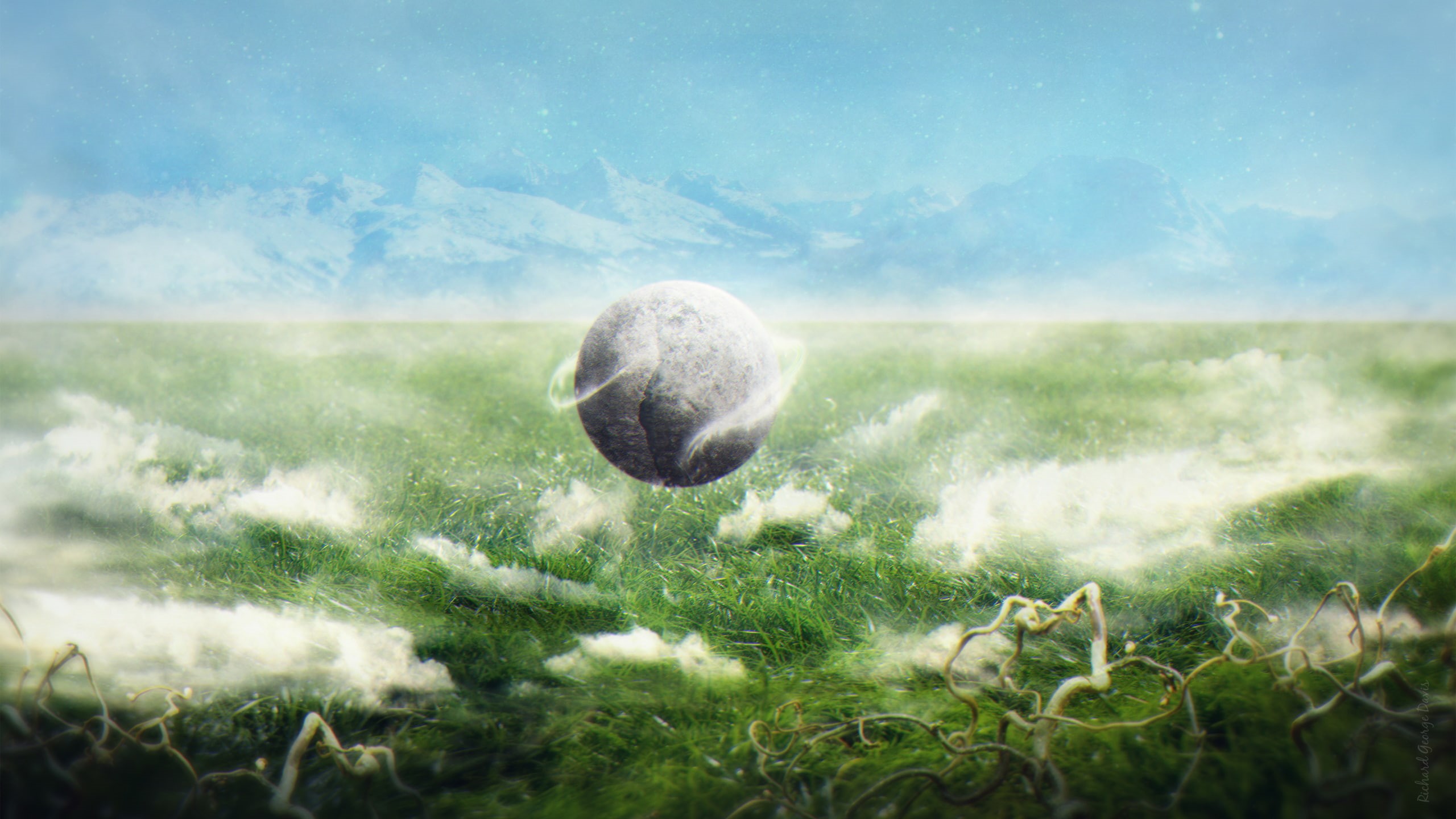 ball, hd, 2K, digital/artwork, orb, grass, HD Wallpaper