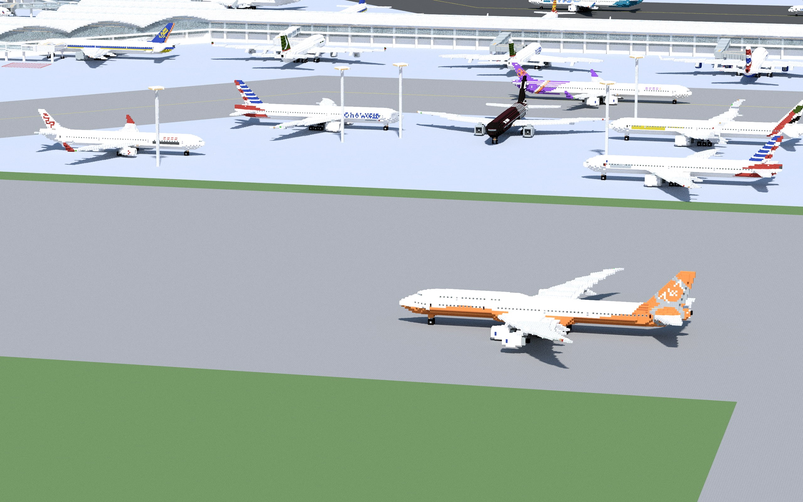 2K, airplane, aircraft, 3D Blocks, airport, Boeing 747, HD Wallpaper