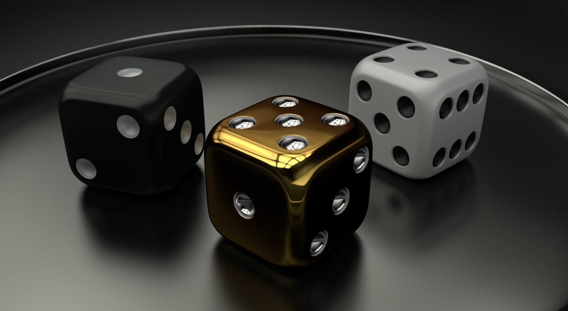 3D, no people, Artistic, three, colored background, Games, black, black color, cube shape, d, dices, black background, studio shot, gray, luck, Dice, single object, HD Wallpaper