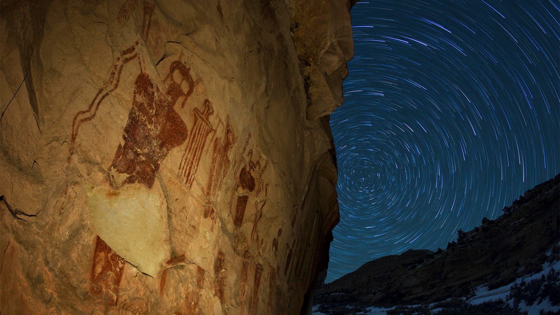 nature, formation, Native Americans, beauty in nature, USA, mountain, motion, astronomy, rock formation, Utah, circle, trees, landscape, long exposure, HD Wallpaper