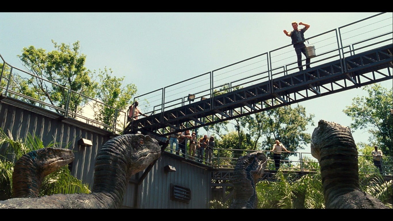 sky, movie, real people, building exterior, bridge, standing, built structure, Jurassic World, low angle view, architecture, connection, jurassic, tree, HD Wallpaper