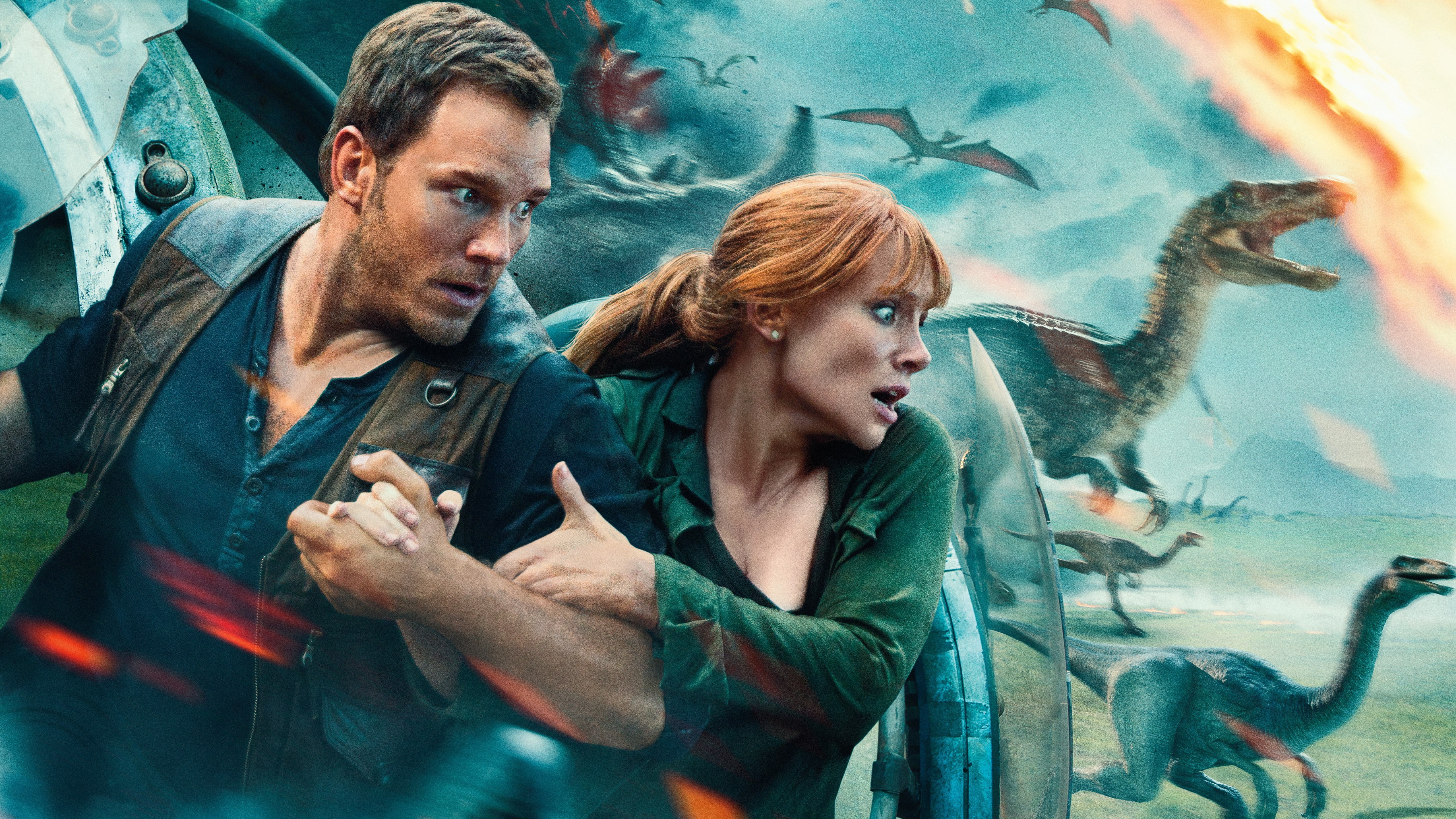 clip, movie, Jurassic World: Fallen Kingdom, dinosaur, illustration, 5K, jurassic, 5k, Chris Pratt, Bryce Dallas Howard, park, HD Wallpaper
