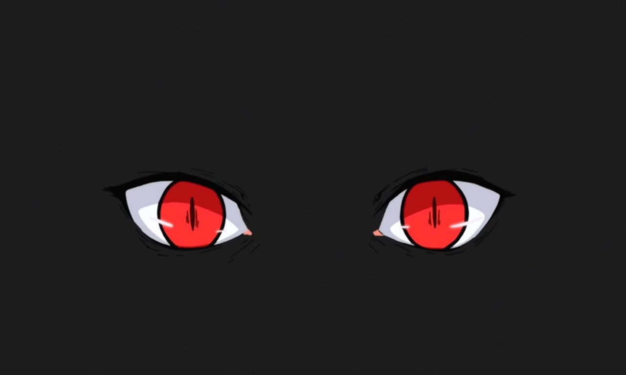 black background, Kagerou Project, eyes, reflection, sign, anime, lighting equipment, cut out, dark, 720P, red, illuminated, studio shot, digital art, HD Wallpaper