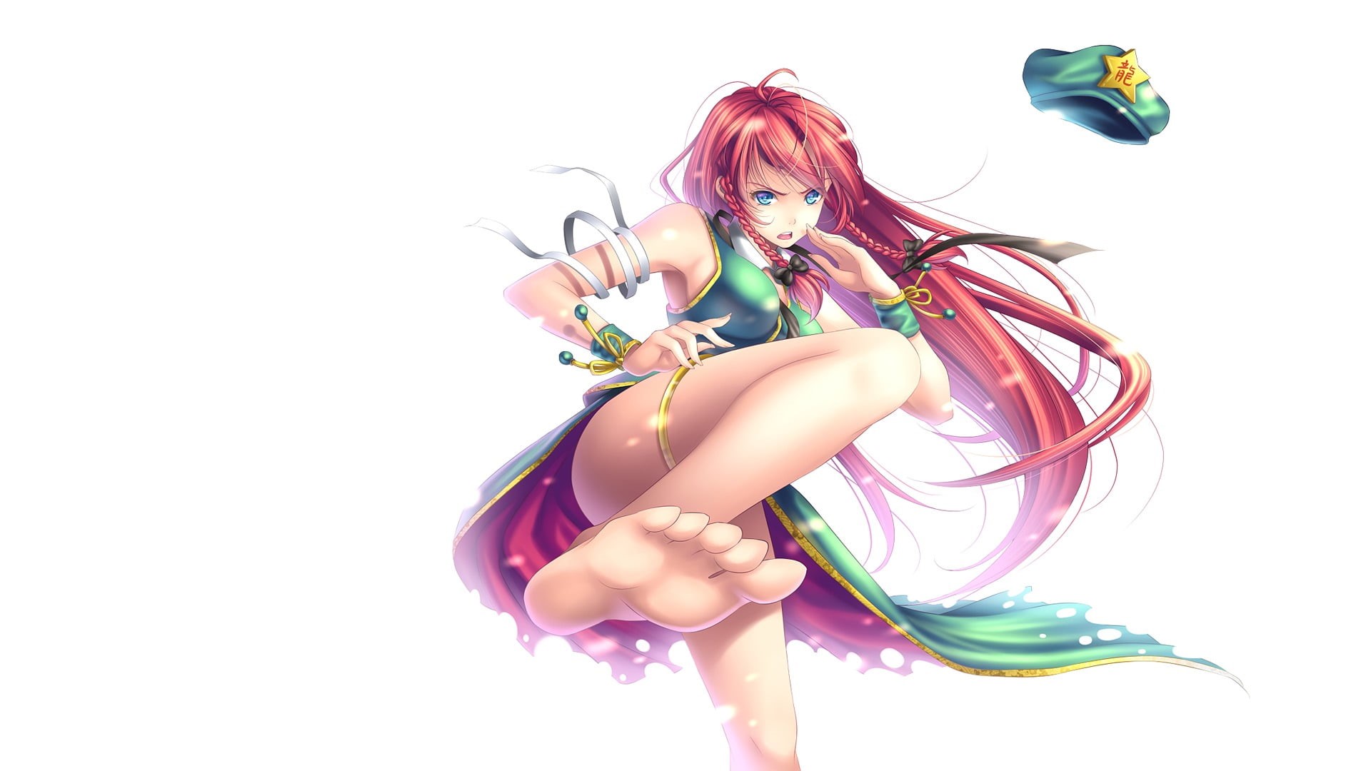 full length, cut out, Touhou, anime girls, females, flower, white background, hairstyle, Hong Meiling, 1080P, studio shot, nature, young adult, young women, HD Wallpaper