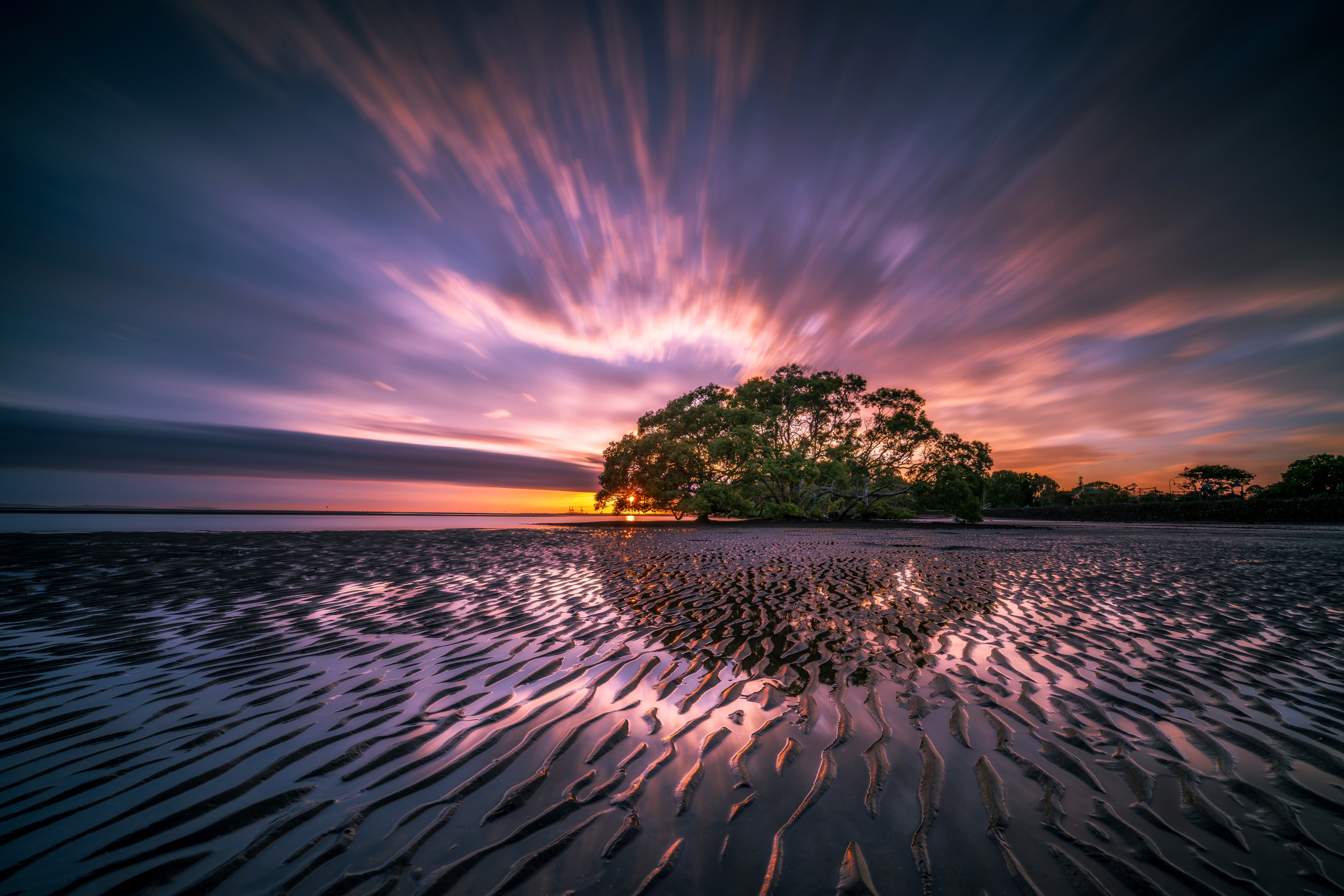 scenics - nature, tranquil scene, outdoors, summer, reflection, beach, light, body, sky, nature, sea, horizon over water, nudgee beach, landscape, ripples, HD Wallpaper