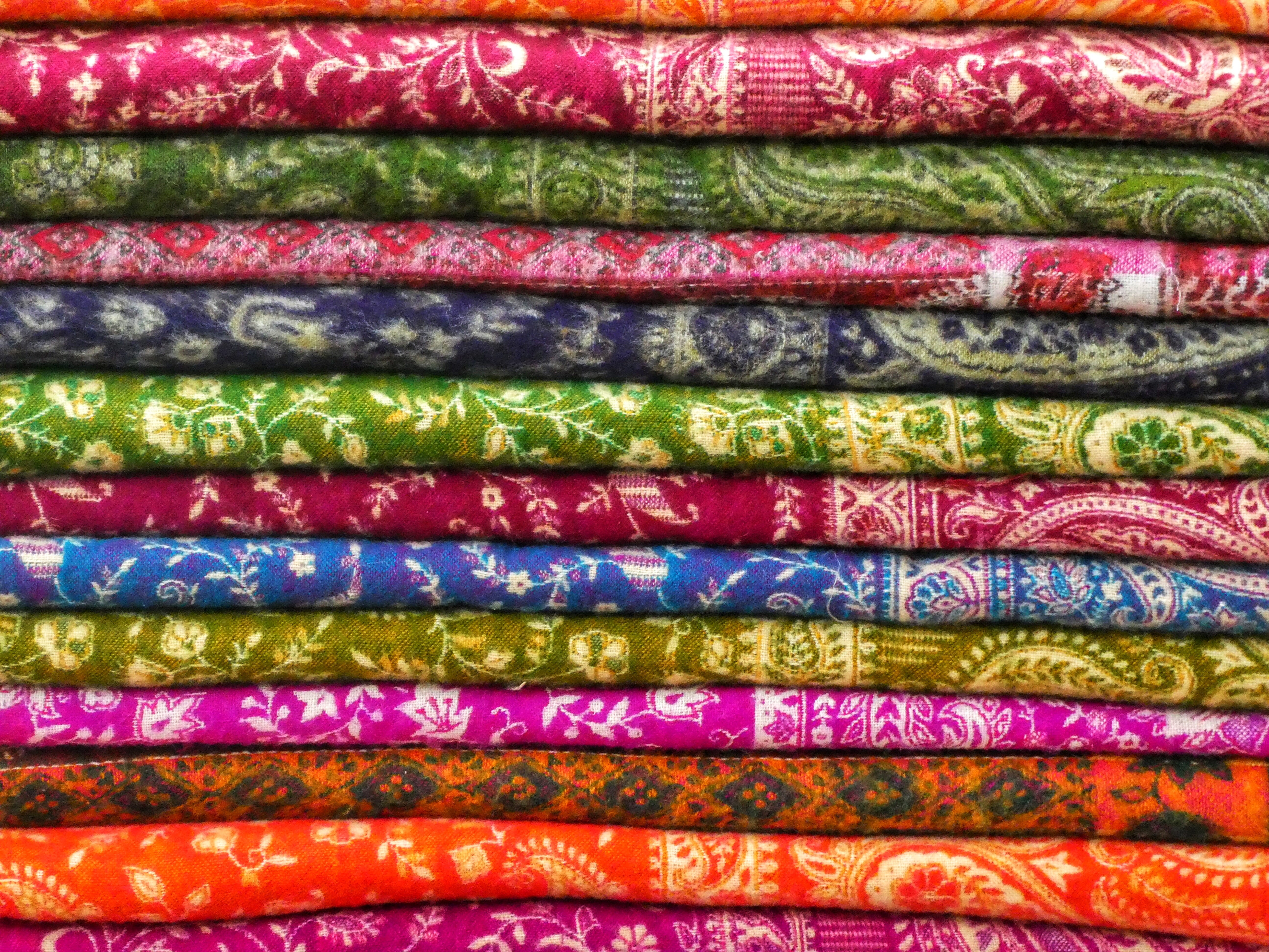 floral, colors, indoors, lined, large group of objects, 5K, store, lines, choice, fabric, textile industry, colourful, red, pattern, backgrounds, close-up, HD Wallpaper