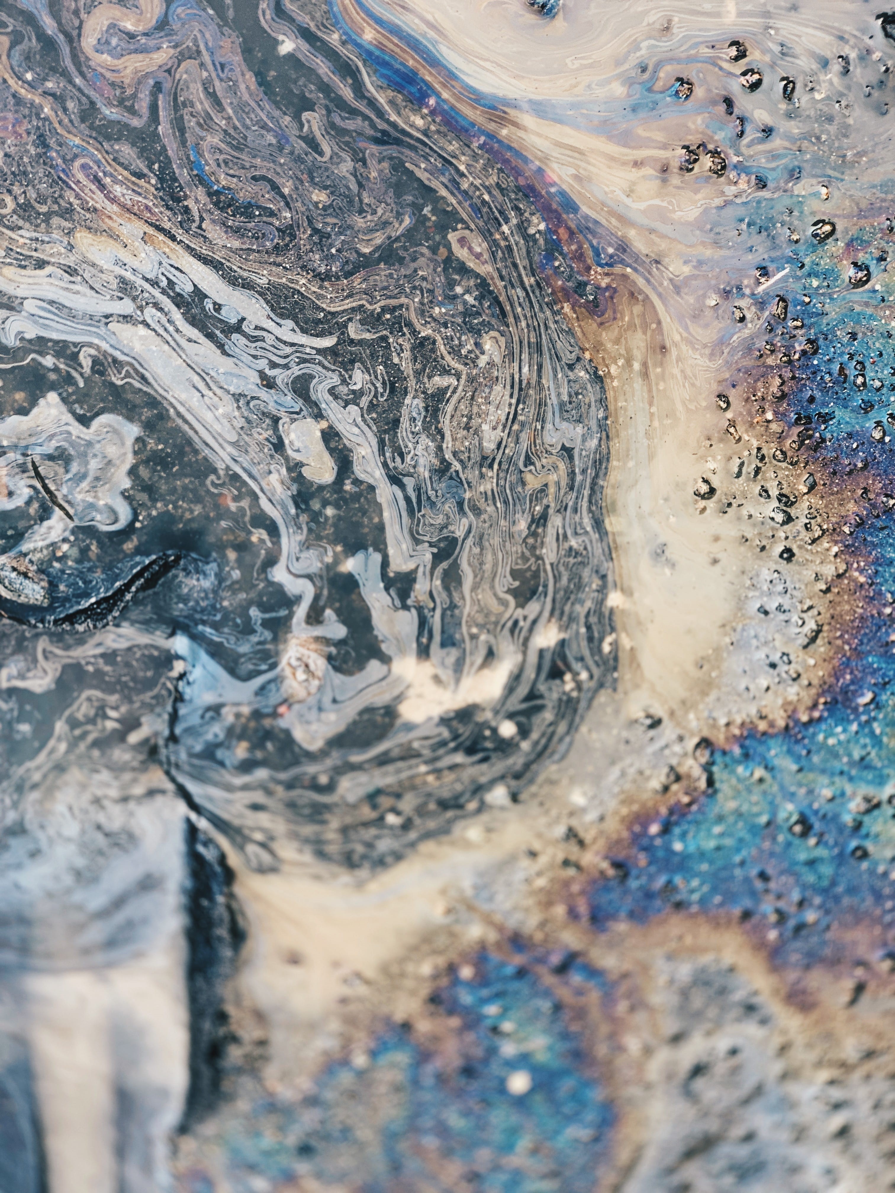 pollution, abstract, environment, textured, close-up, multi colored, reflection, full frame, cold temperature, backgrounds, 4K, fuel and power generation, Phone HD Wallpaper