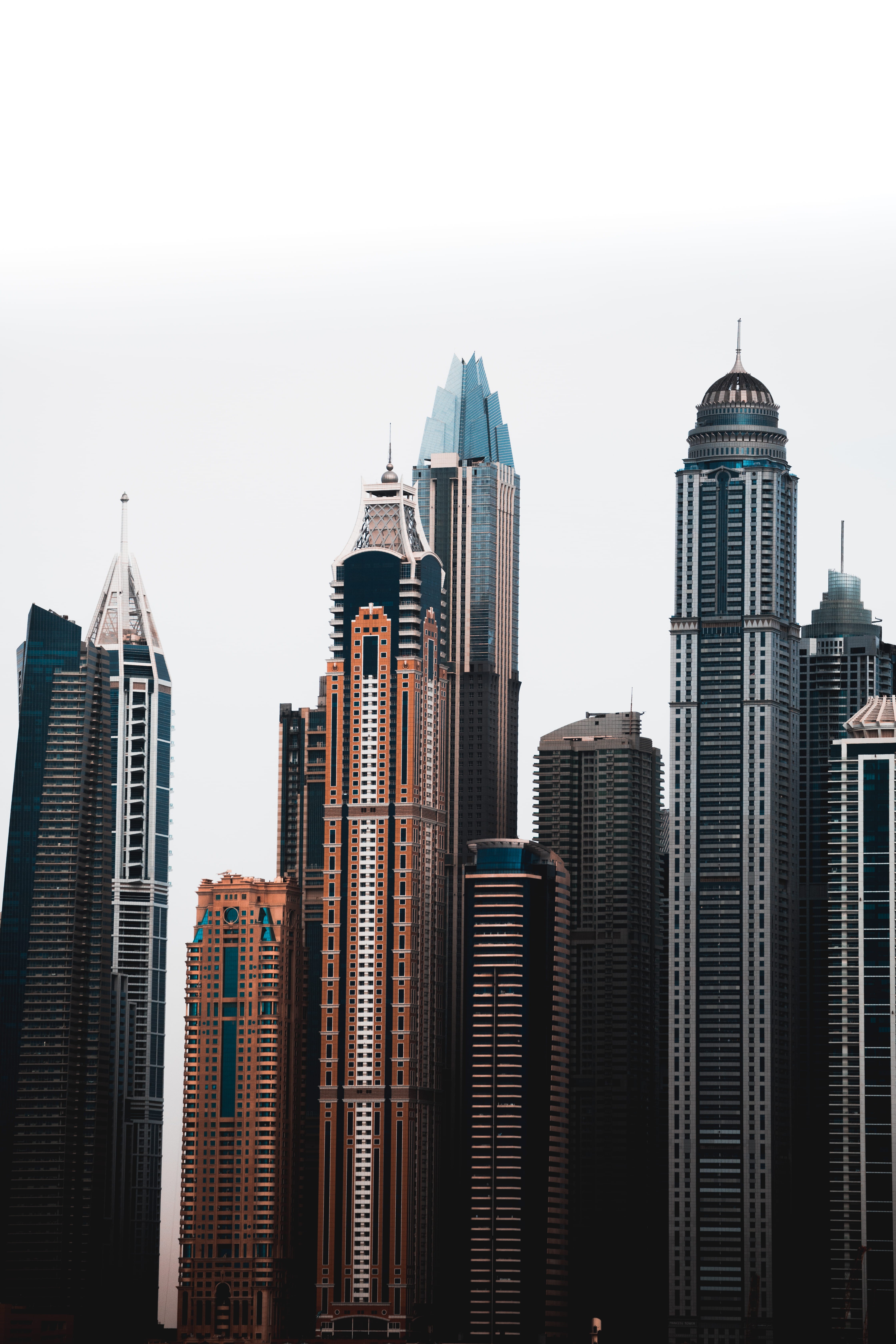 cityscape, 5K, architecture, financial district, urban skyline, scale, building, sky, high, landscape, residential district, clear sky, outdoors, city, Phone HD Wallpaper