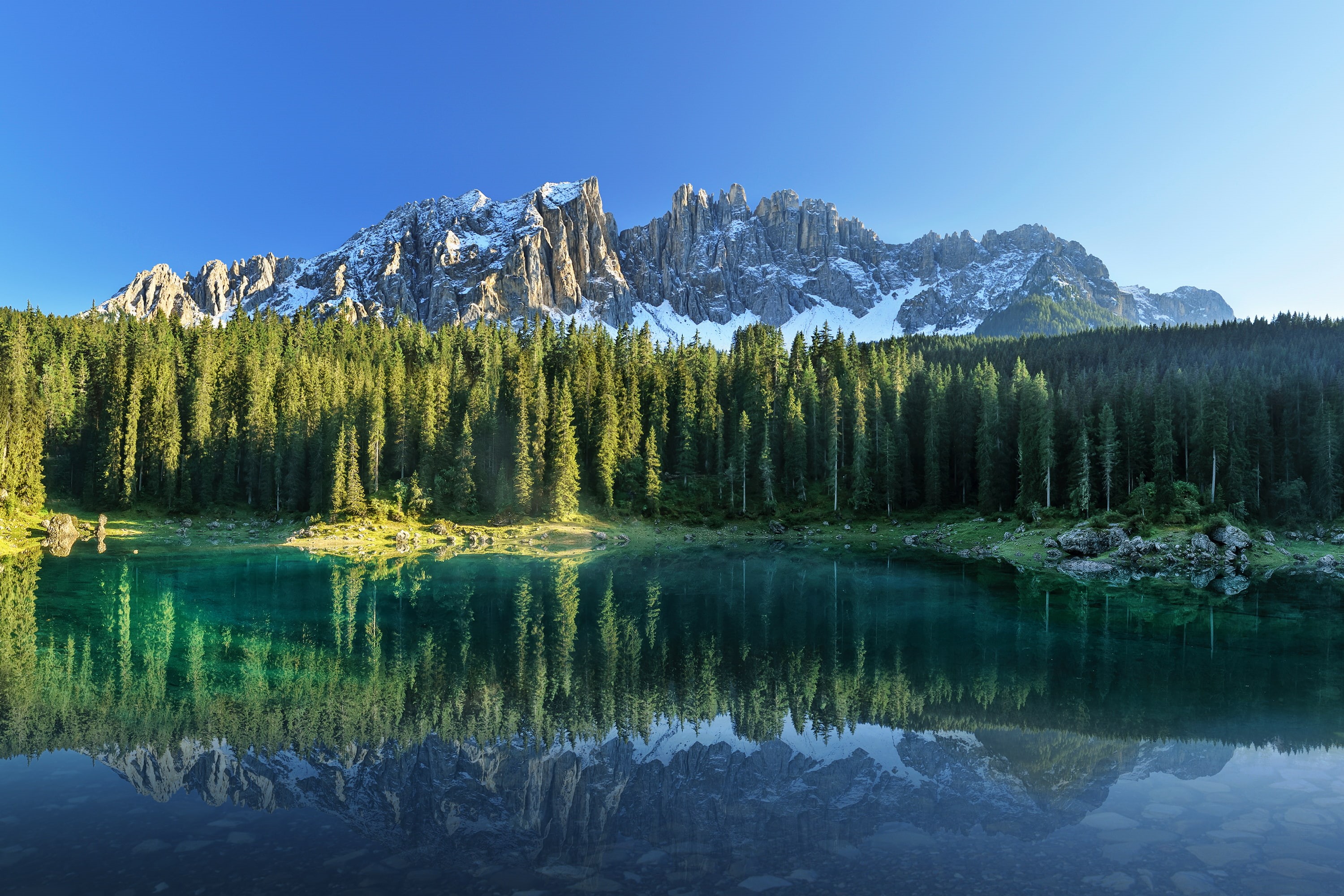 Lake, Forest, Stock, 2K, Reflections, Mountains, Huawei MateBook X, HD Wallpaper