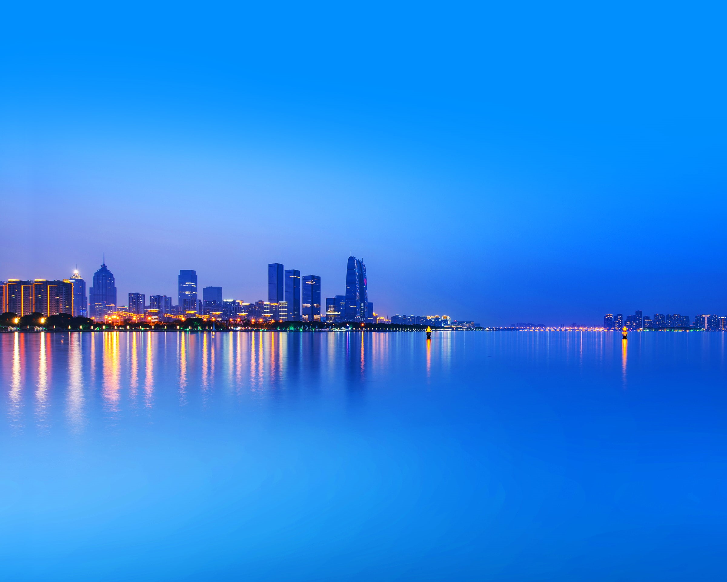 Blue, Sunset, Stock, Reflections, Huawei MediaPad, 1080P, Cityscape, HD, HD Wallpaper