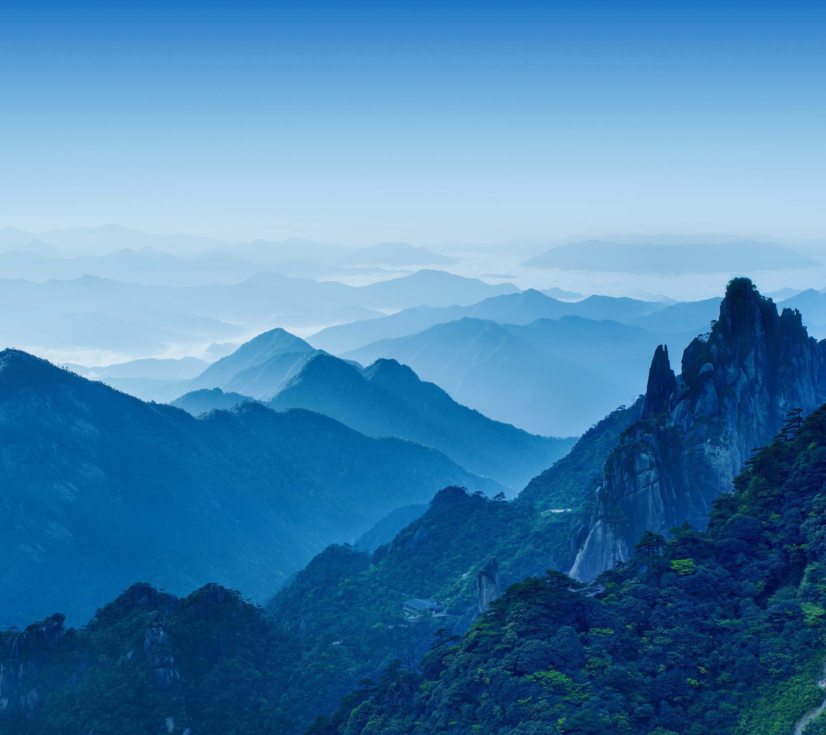 2K, Mountains, Foggy, Day time, HD, Huawei Mate 10, Stock, HD Wallpaper