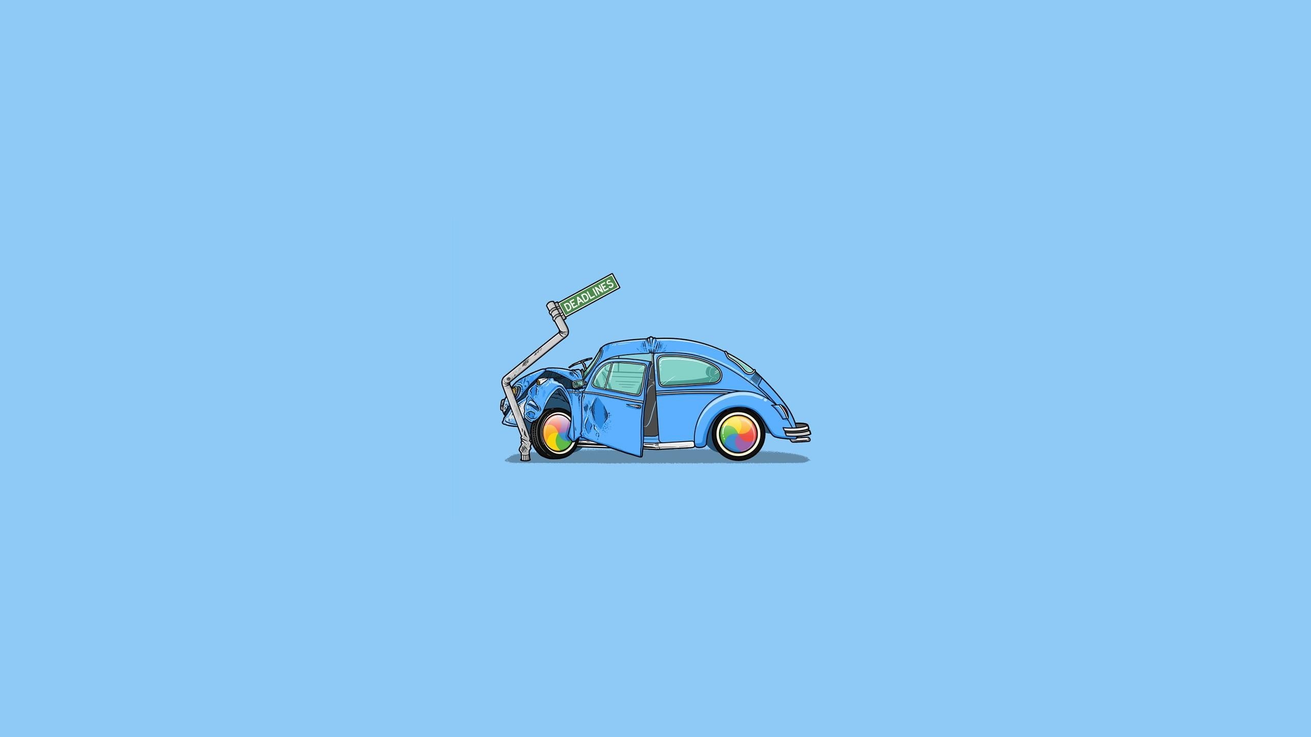 cut out, simple, clear sky, blue, sky, outdoors, metal, travel, blue background, colored background, humor, copy space, day, protection, no people, Volkswagen Beetle, HD Wallpaper