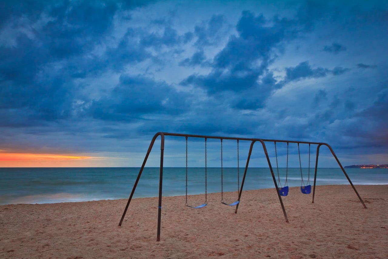 playground, net - sports equipment, clouds, scenics - nature, sea, land, cloud - sky, outdoors, tranquility, sunset, beauty in nature, sky, water, nature, HD Wallpaper
