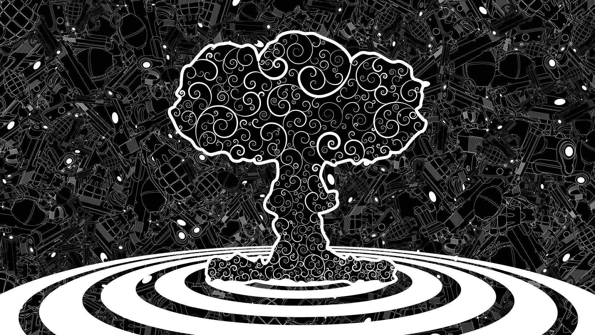 black, monochrome, plant, land, spiral, metal, close-up, shape, creativity, geometric shape, nature, no people, high angle view, growth, mushroom clouds, HD Wallpaper